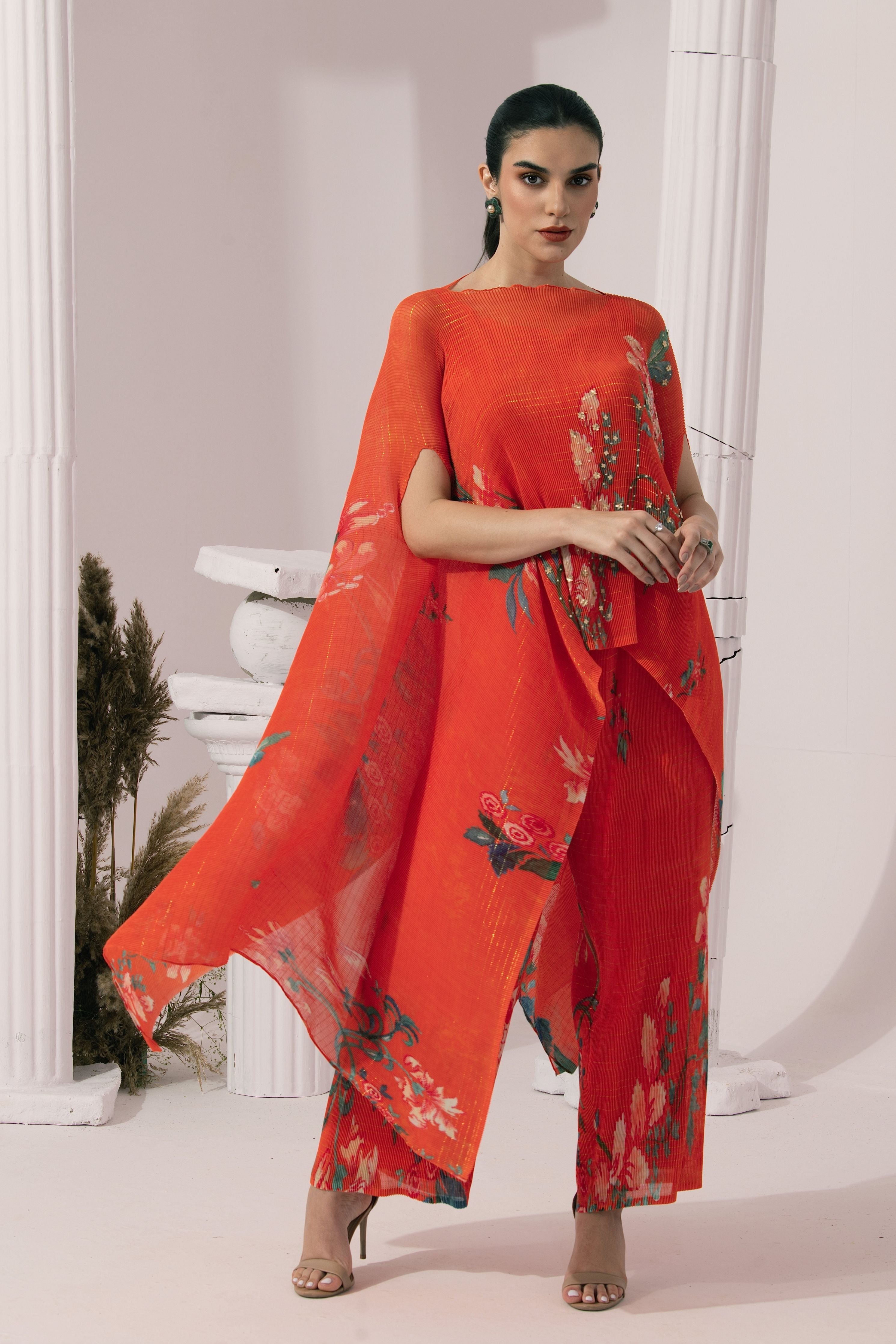 Wildflower Muse Orangey Red Kaftan & Pant Set