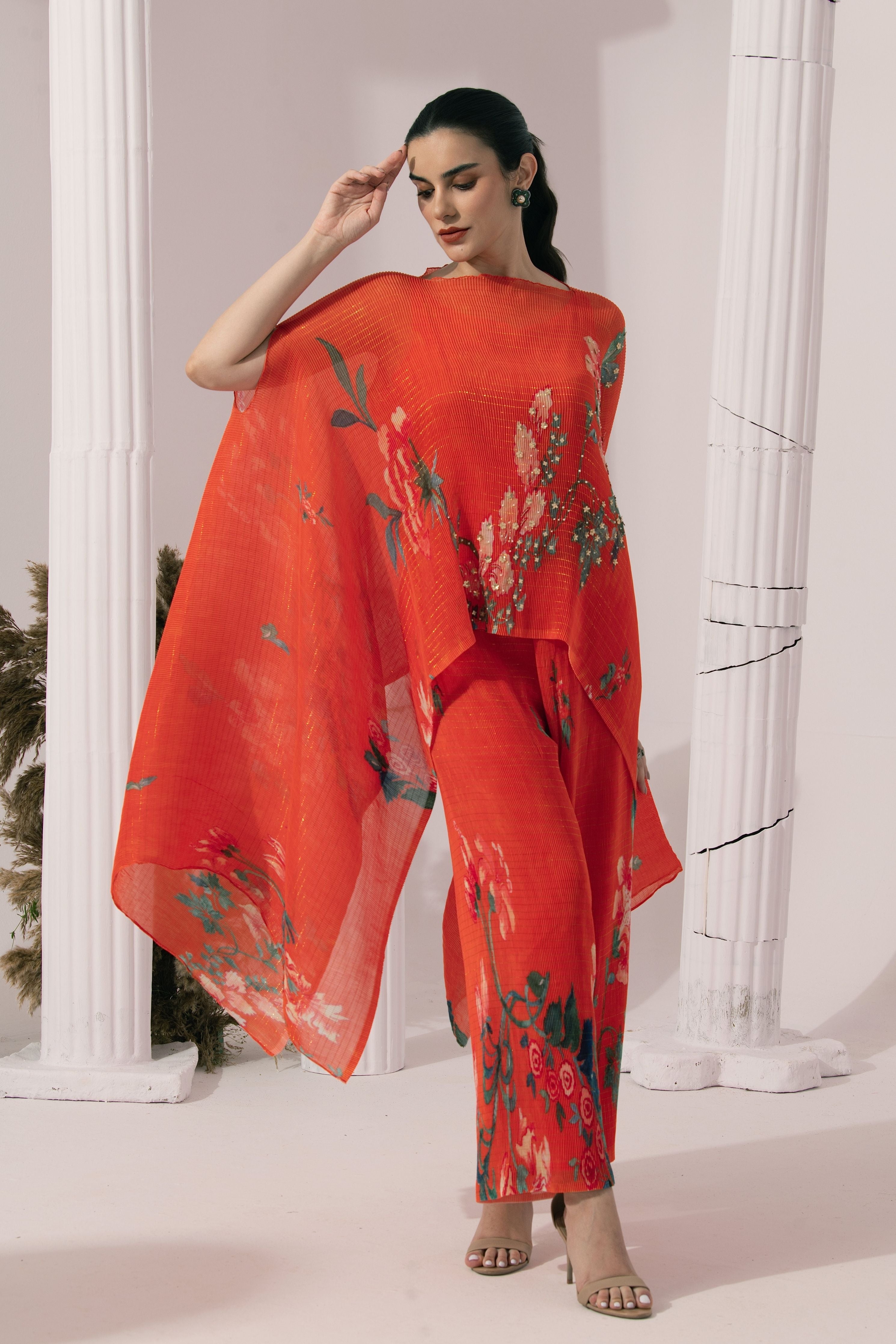Wildflower Muse Orangey Red Kaftan & Pant Set