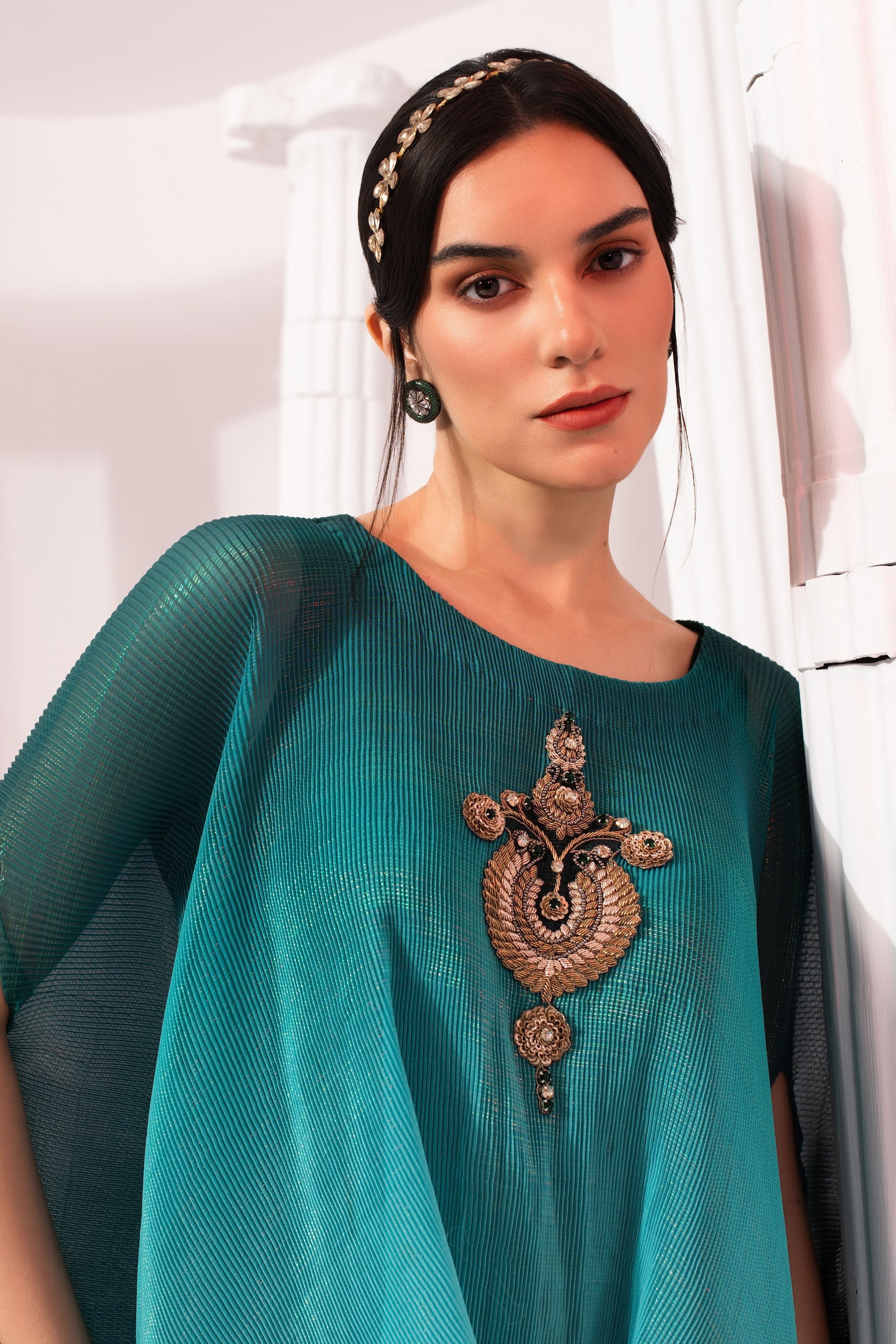 Ombire Sea Blue Kaftan & Dhoti Set