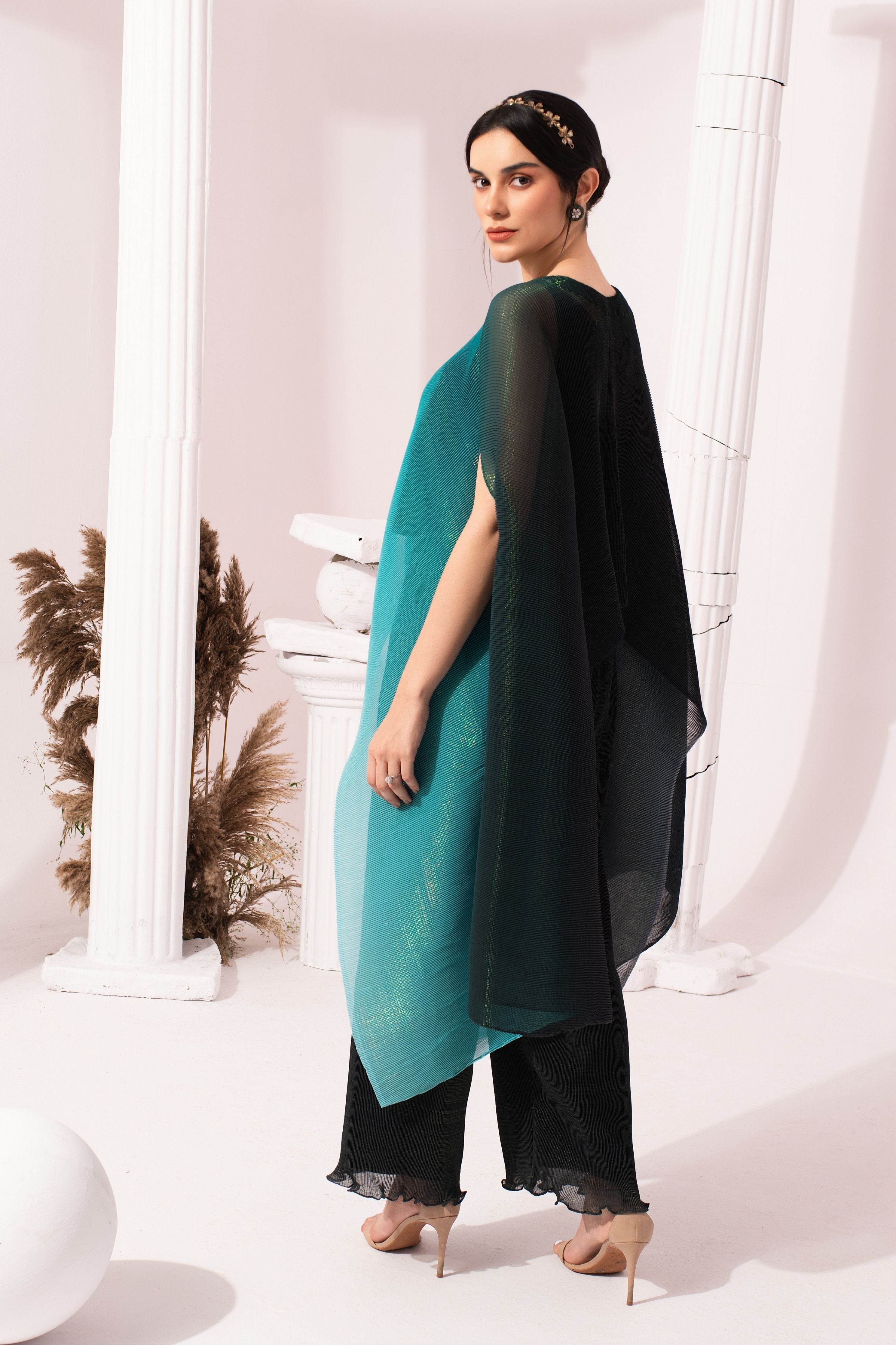 Ombire Sea Blue Kaftan & Dhoti Set