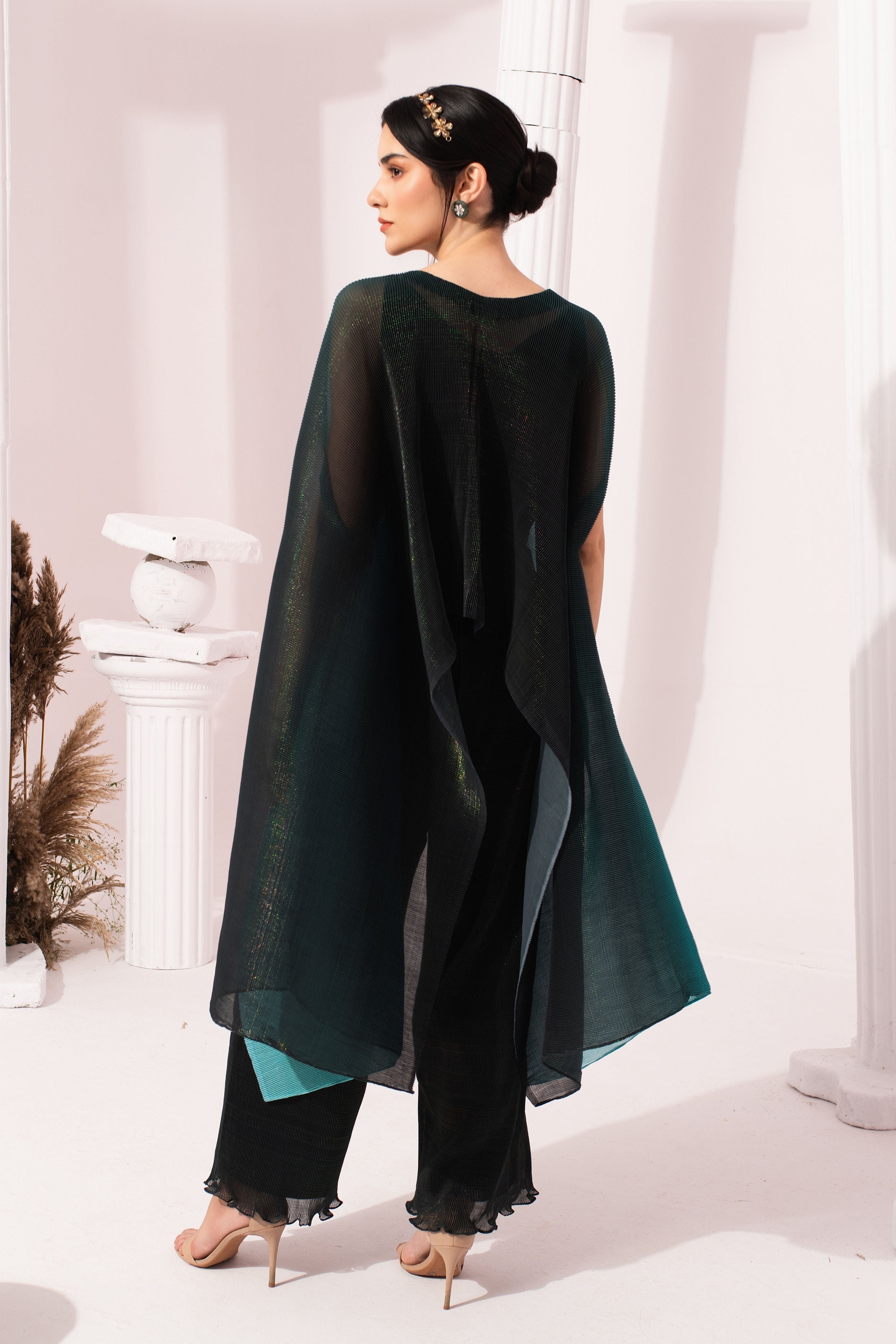 Ombire Sea Blue Kaftan & Dhoti Set