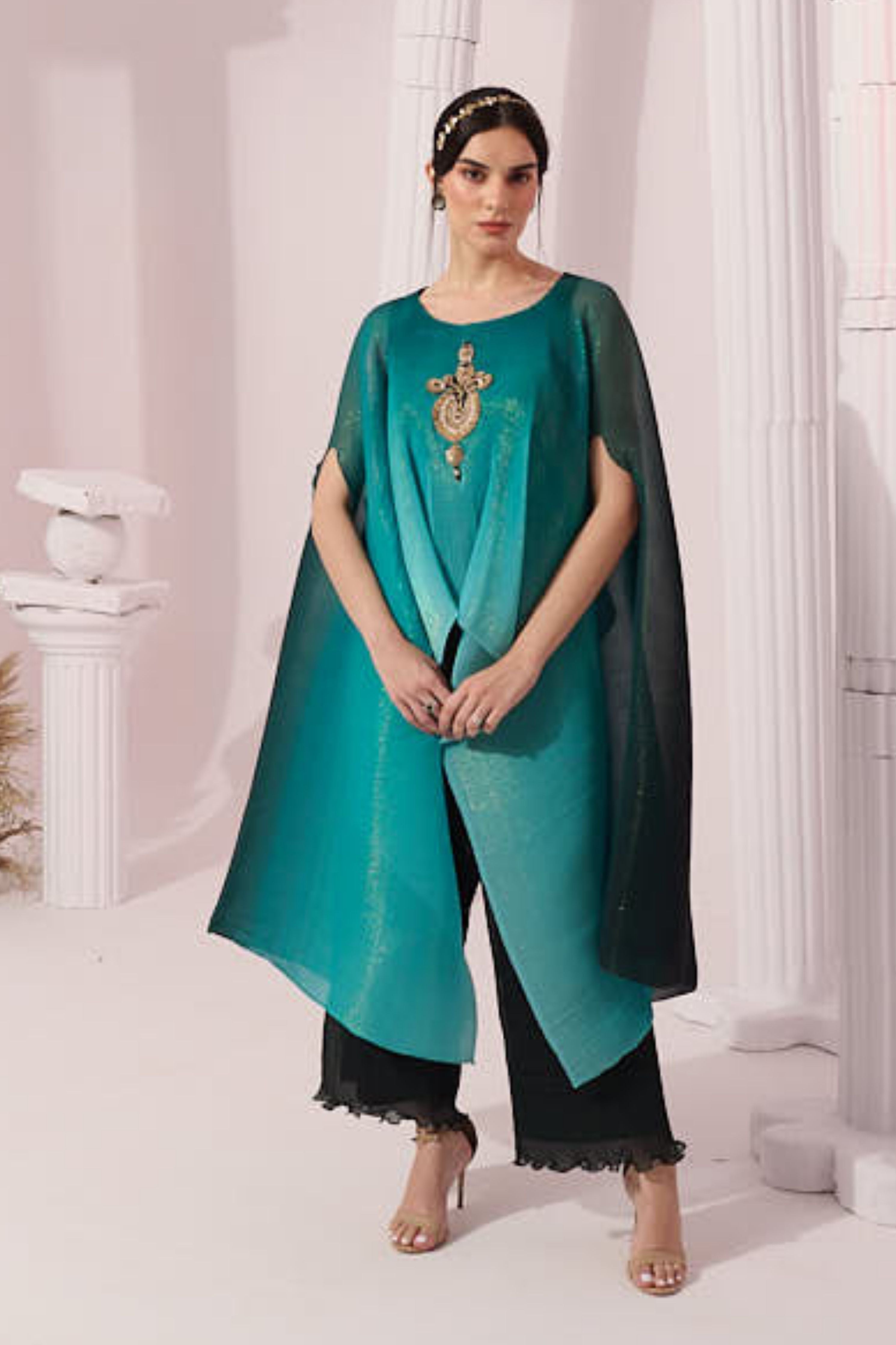 Ombre Sea Green Kaftan & Pant