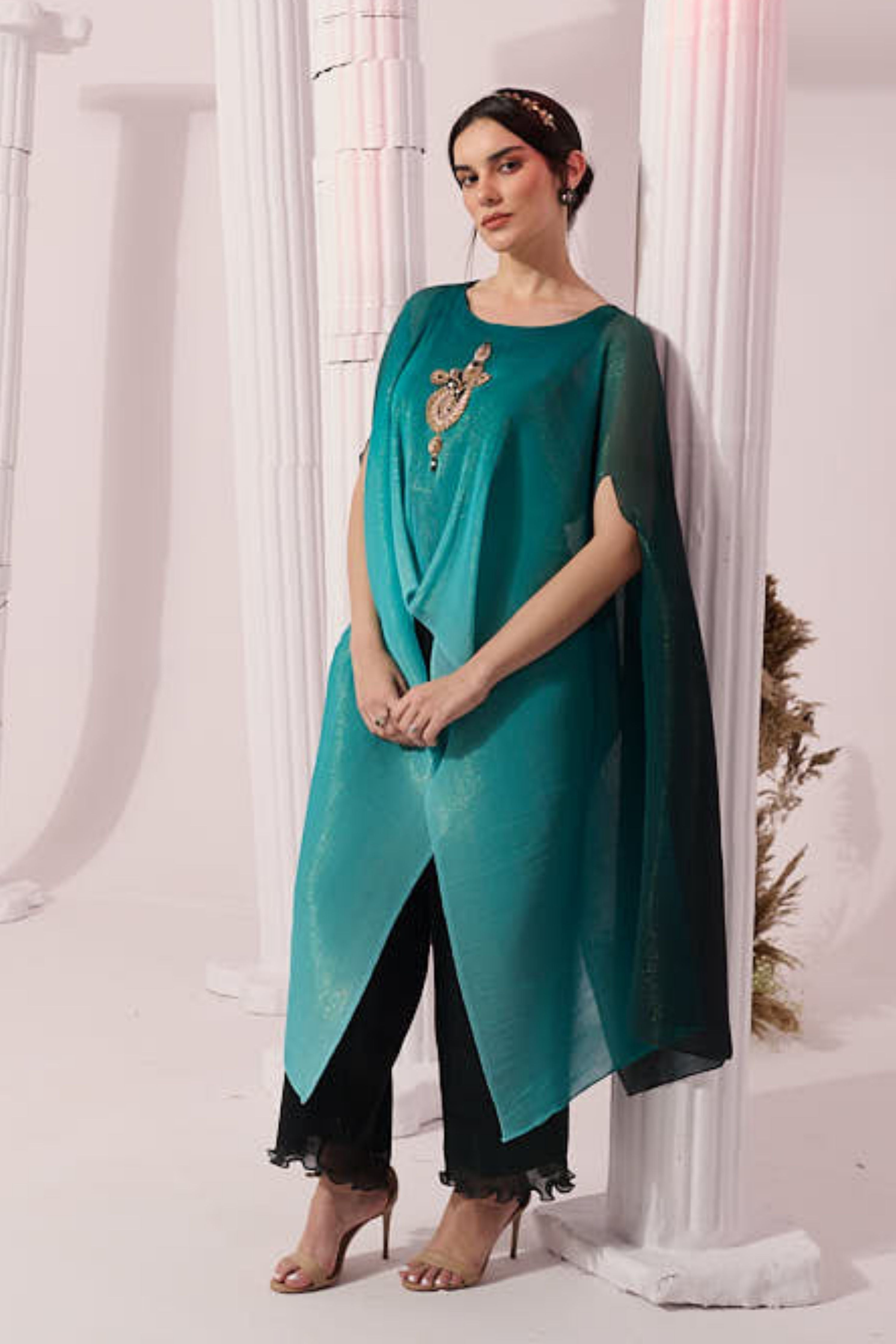 Ombre Sea Green Kaftan & Pant