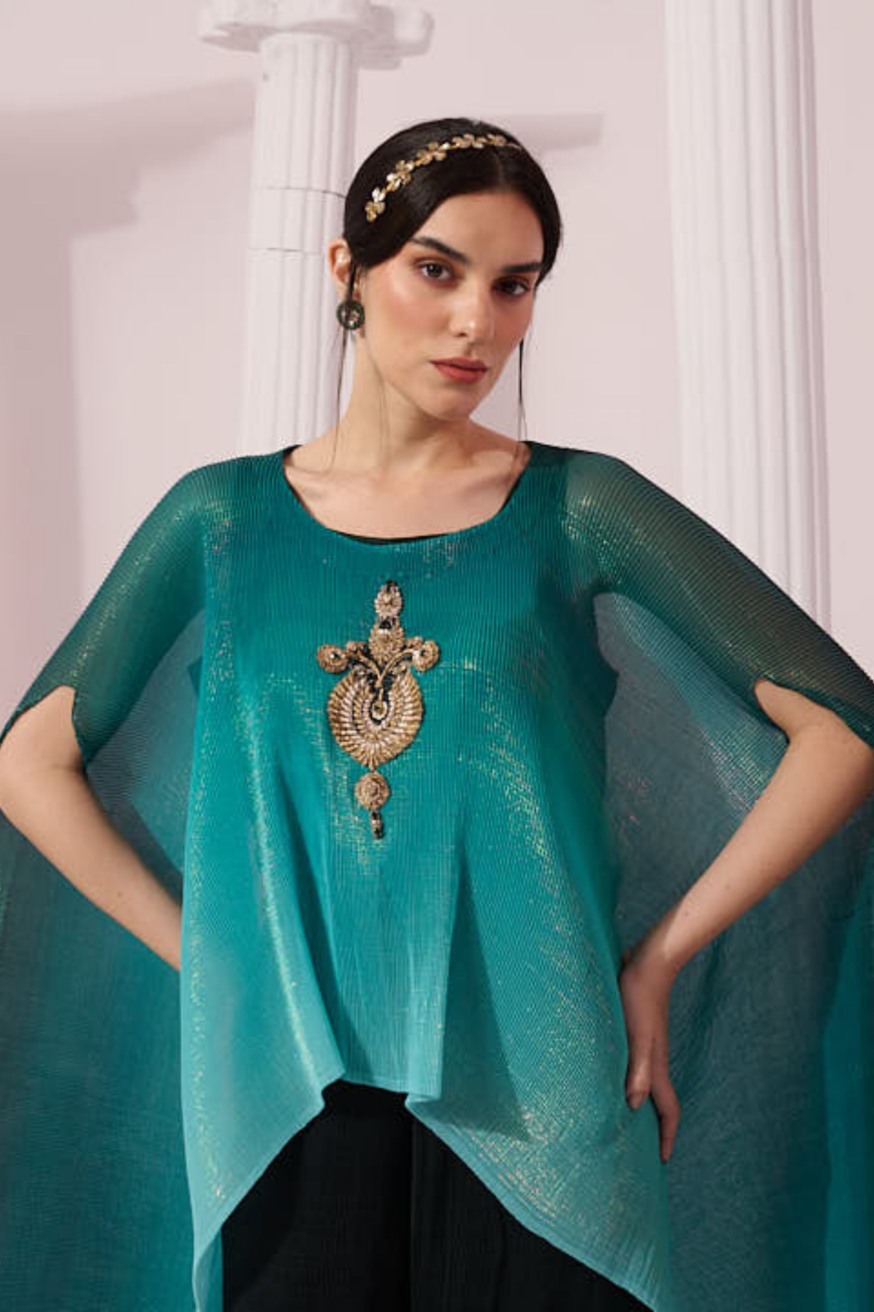 Ombre Sea Green Kaftan & Pant