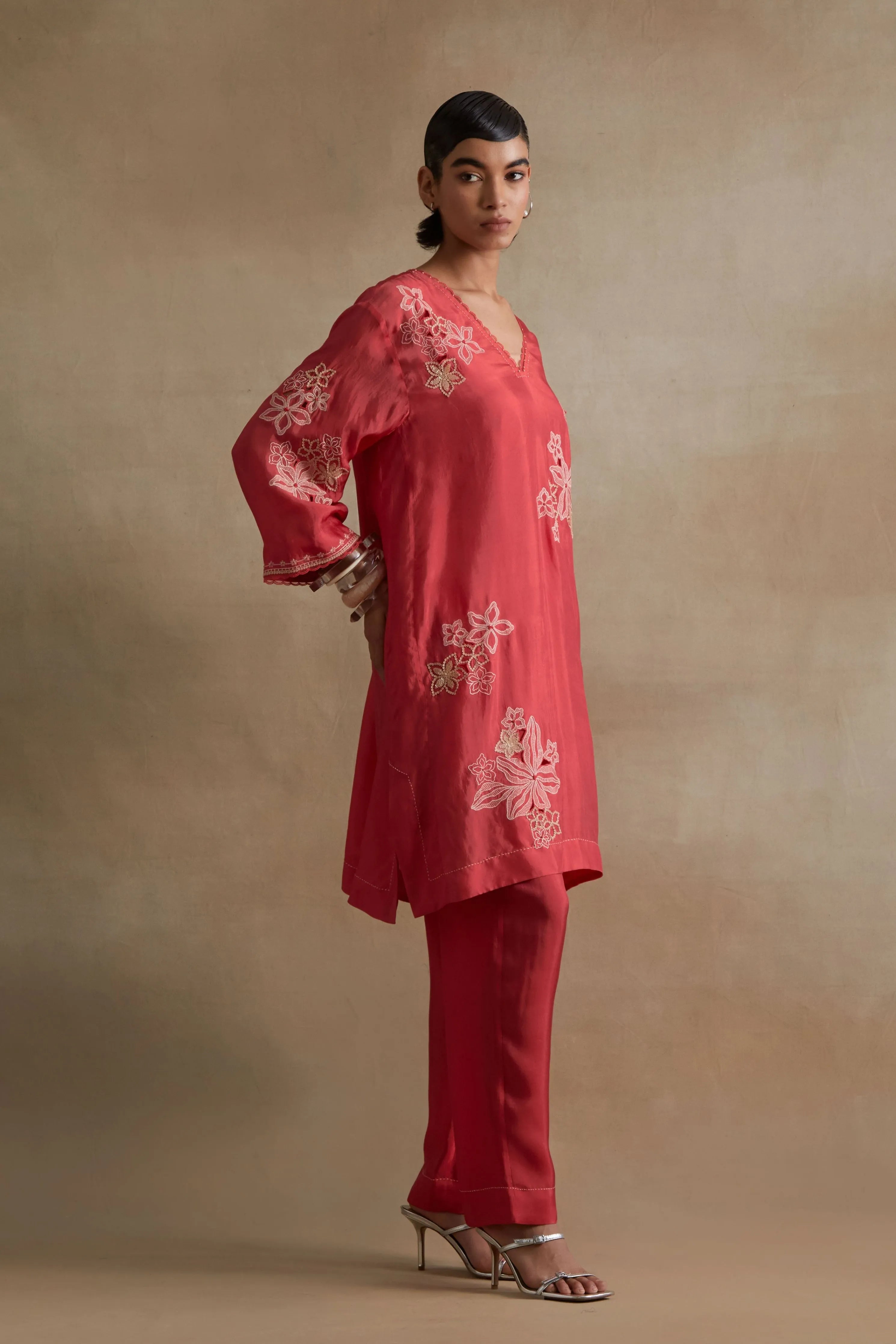Tomato Cutwork Tunic Set