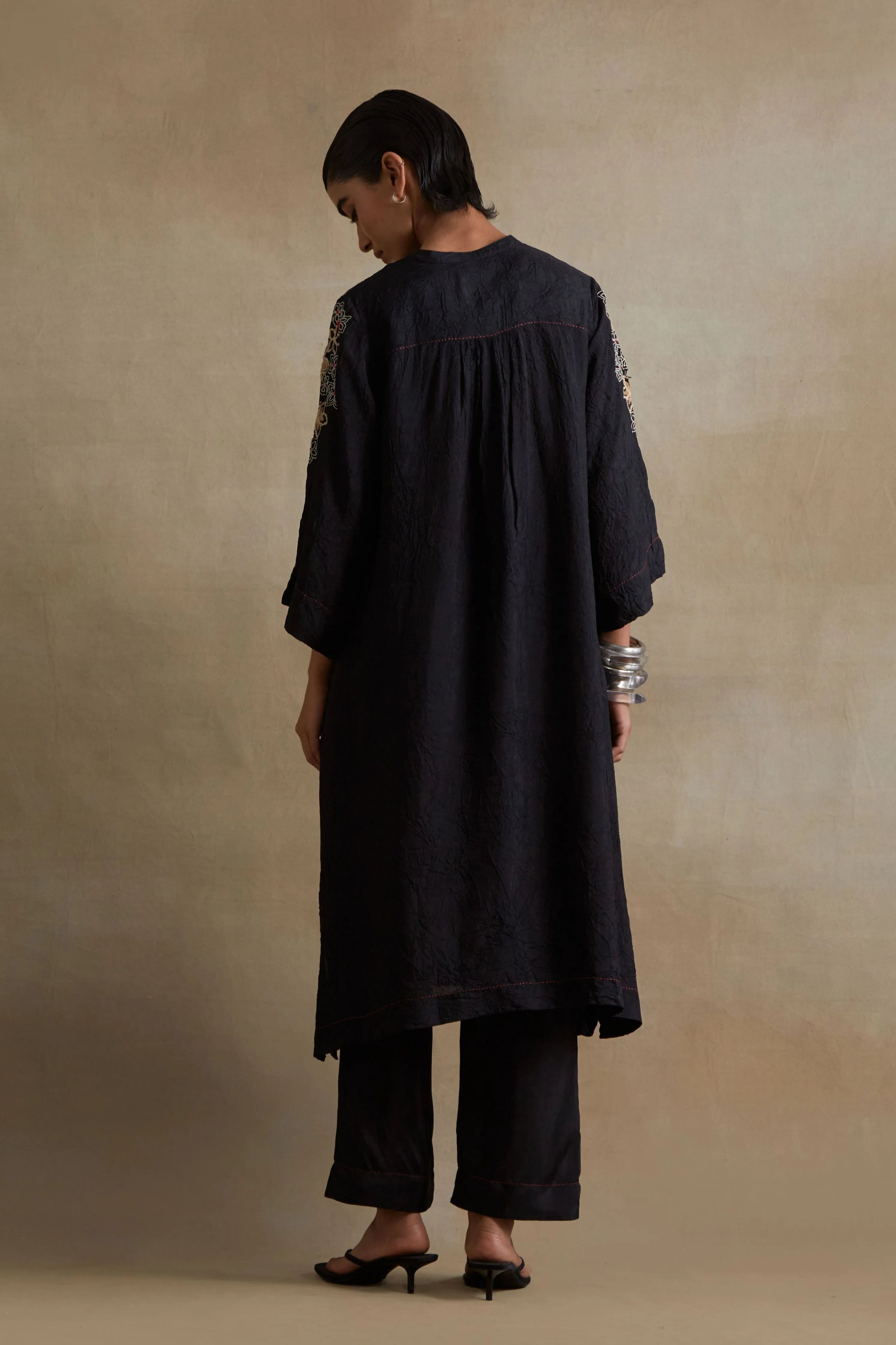 Black Embroidered Floral Kurta Set