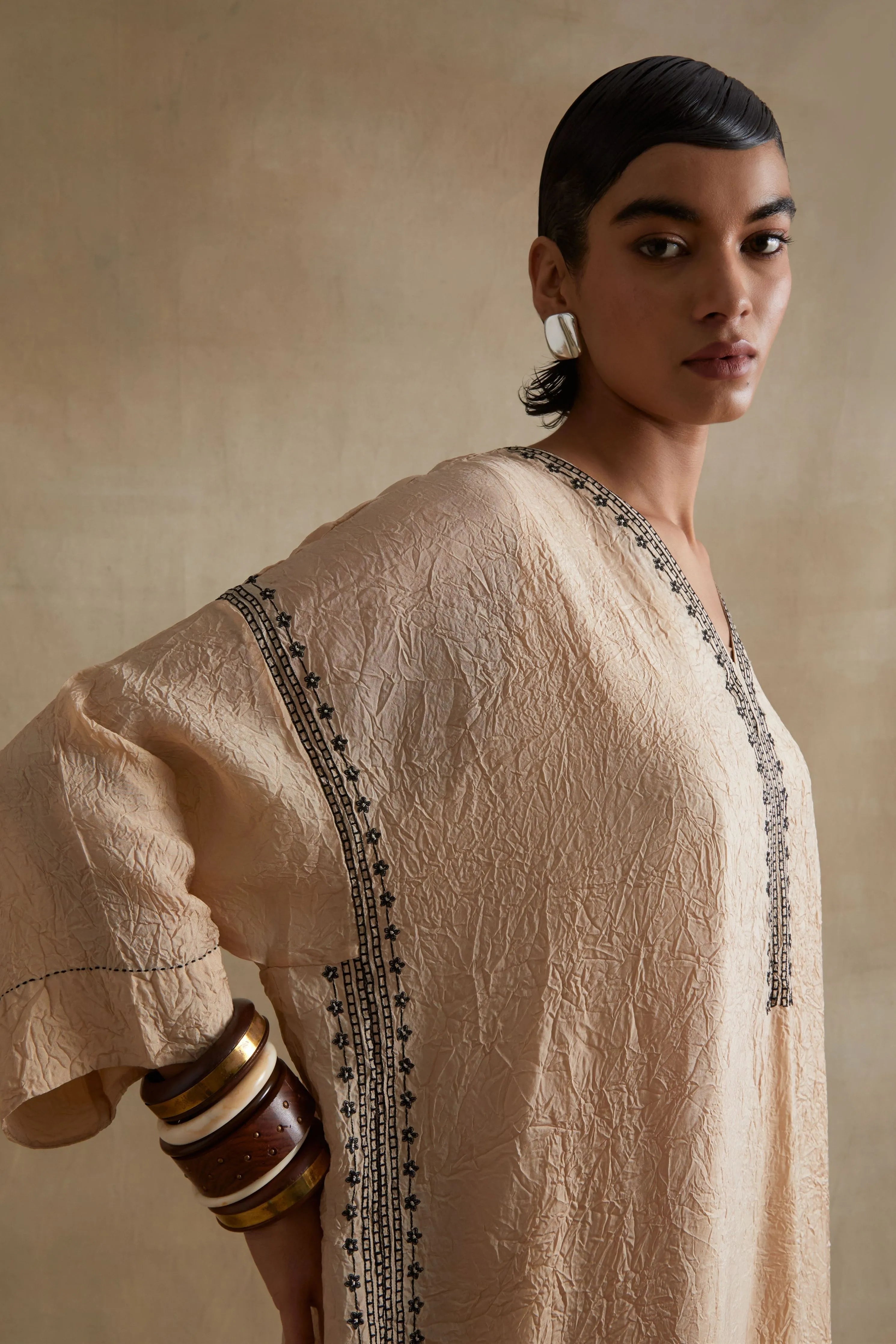 Clay Thread Embroidered Kaftan Set