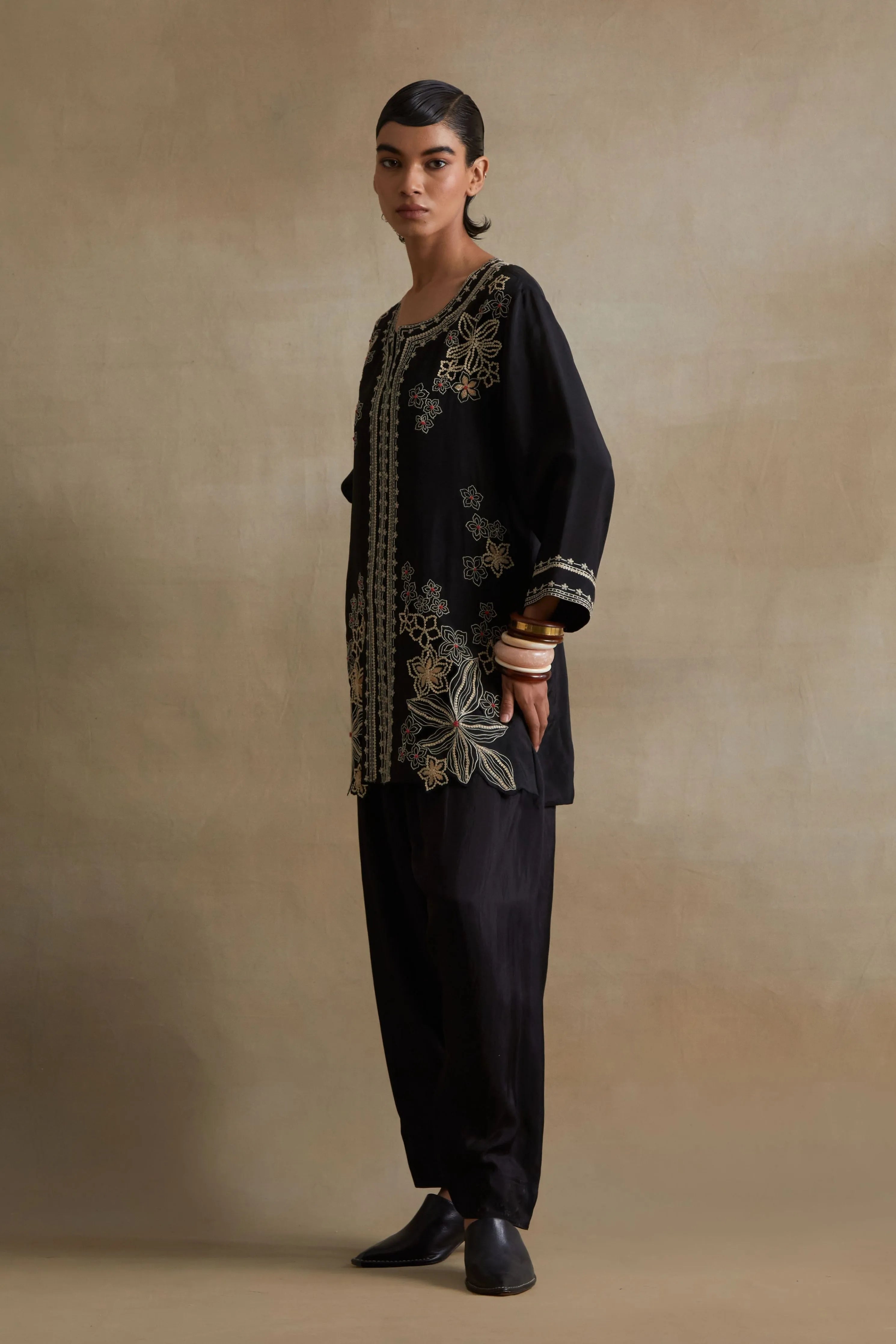 Black Floral Cutwork Embellished Set