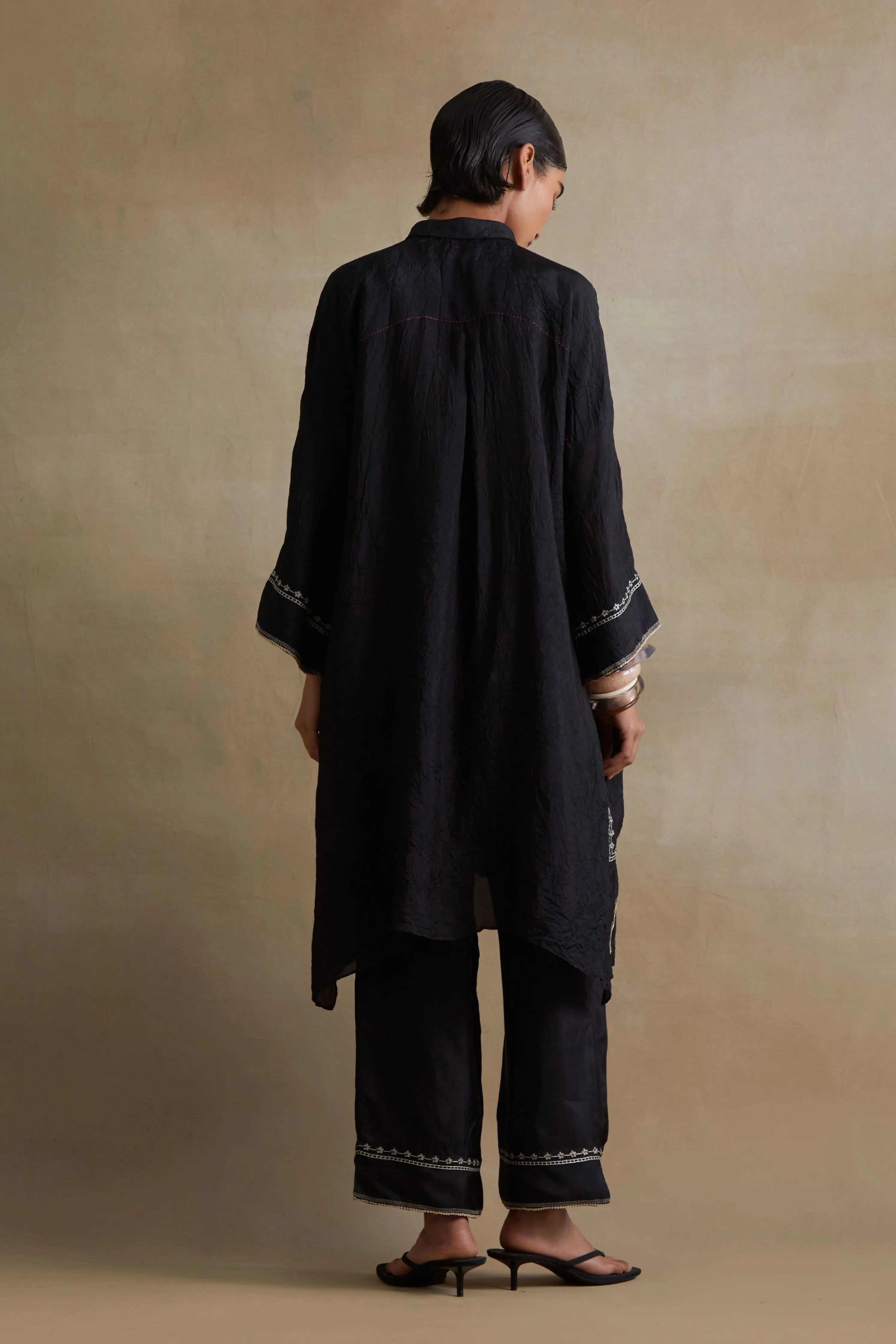Black Stylized Embroidered Kaftan Set