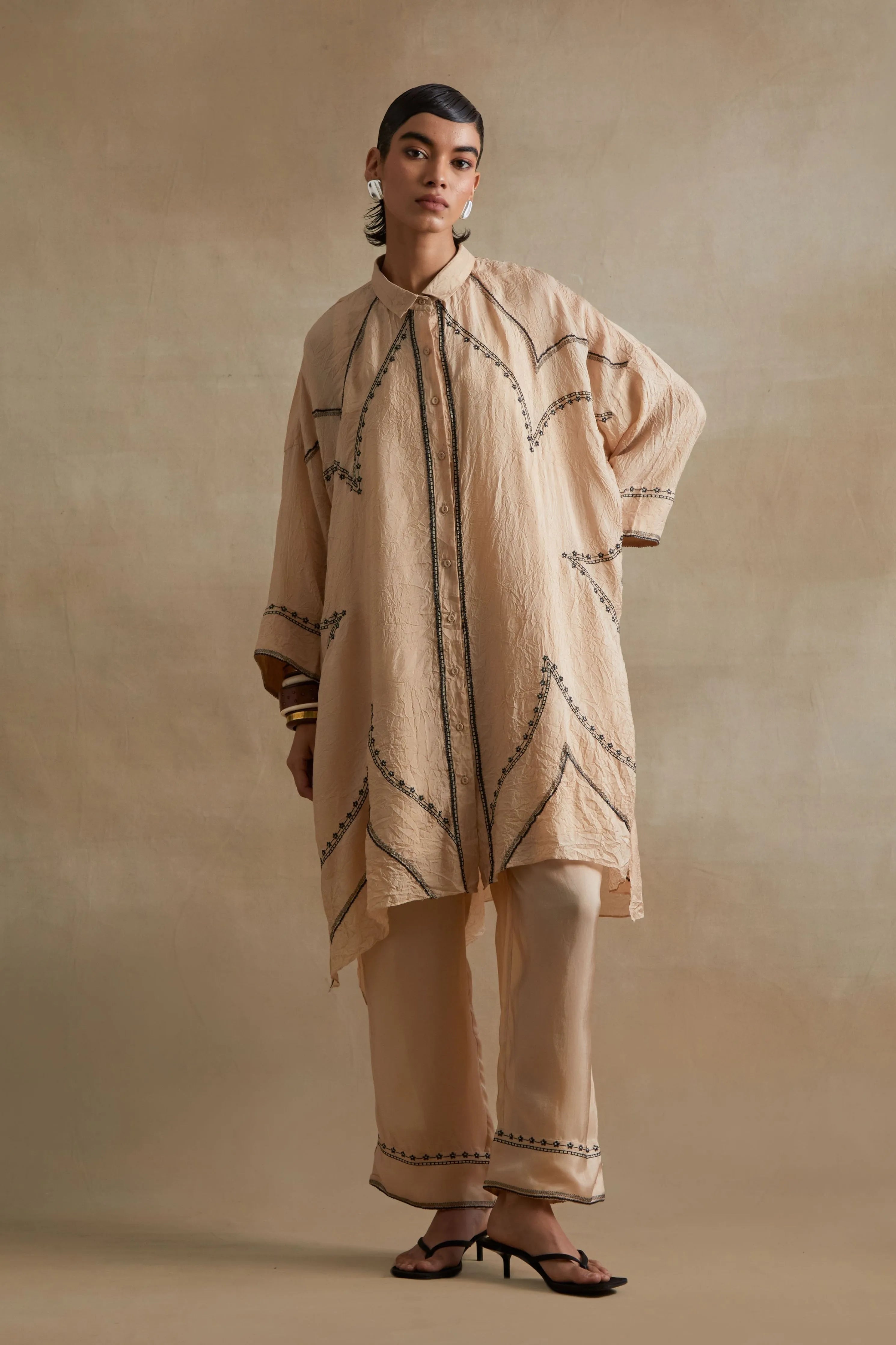 Clay Stylized Embroidered Kaftan Set