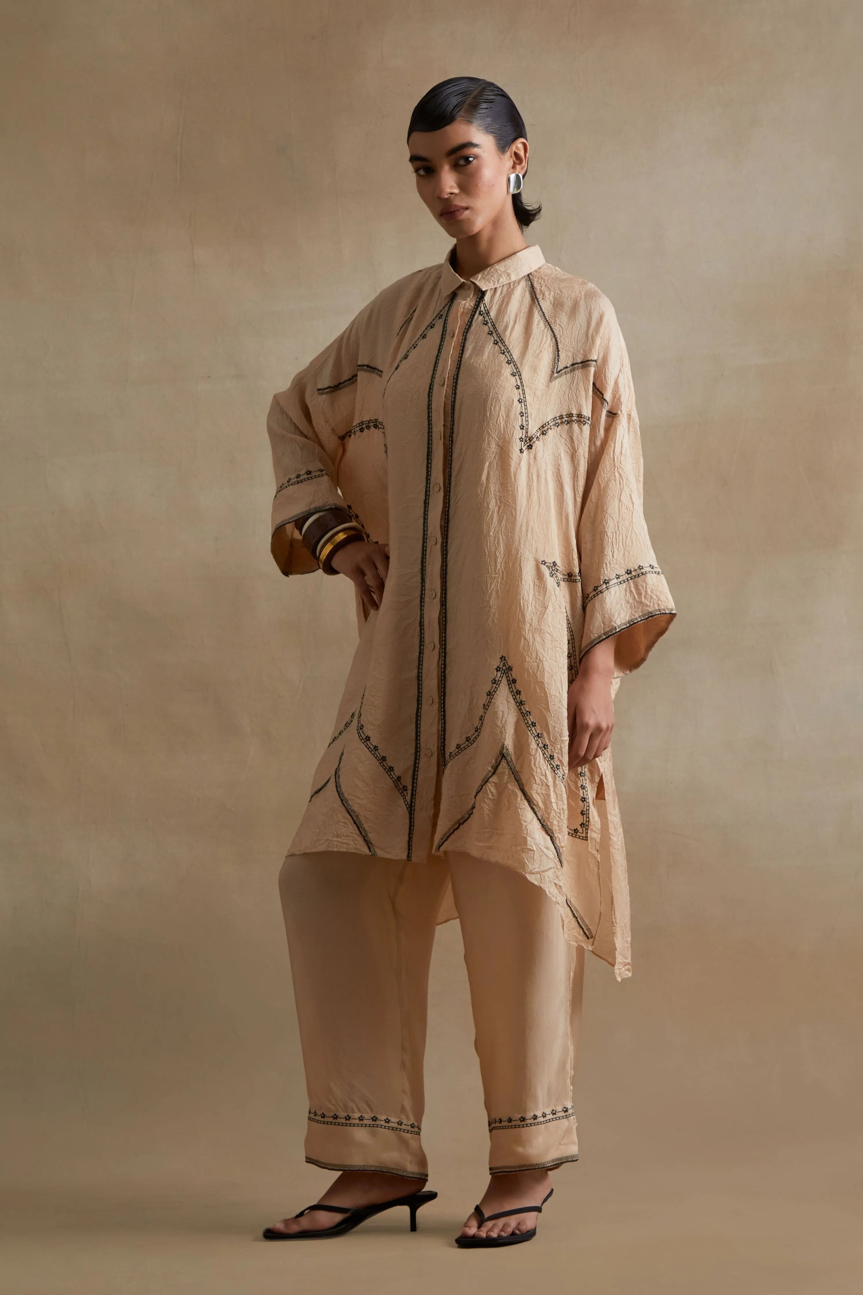 Clay Stylized Embroidered Kaftan Set
