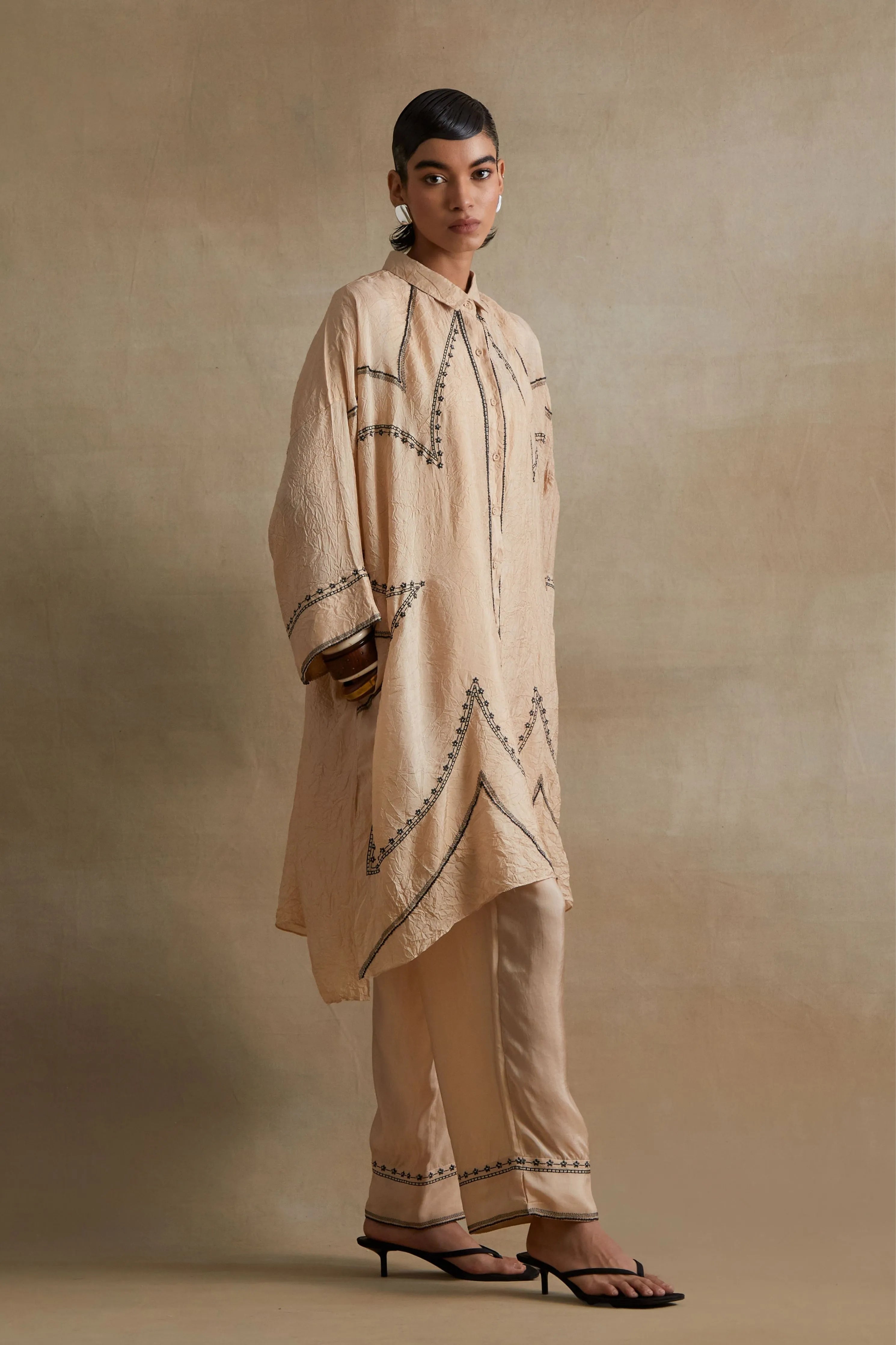 Clay Stylized Embroidered Kaftan Set