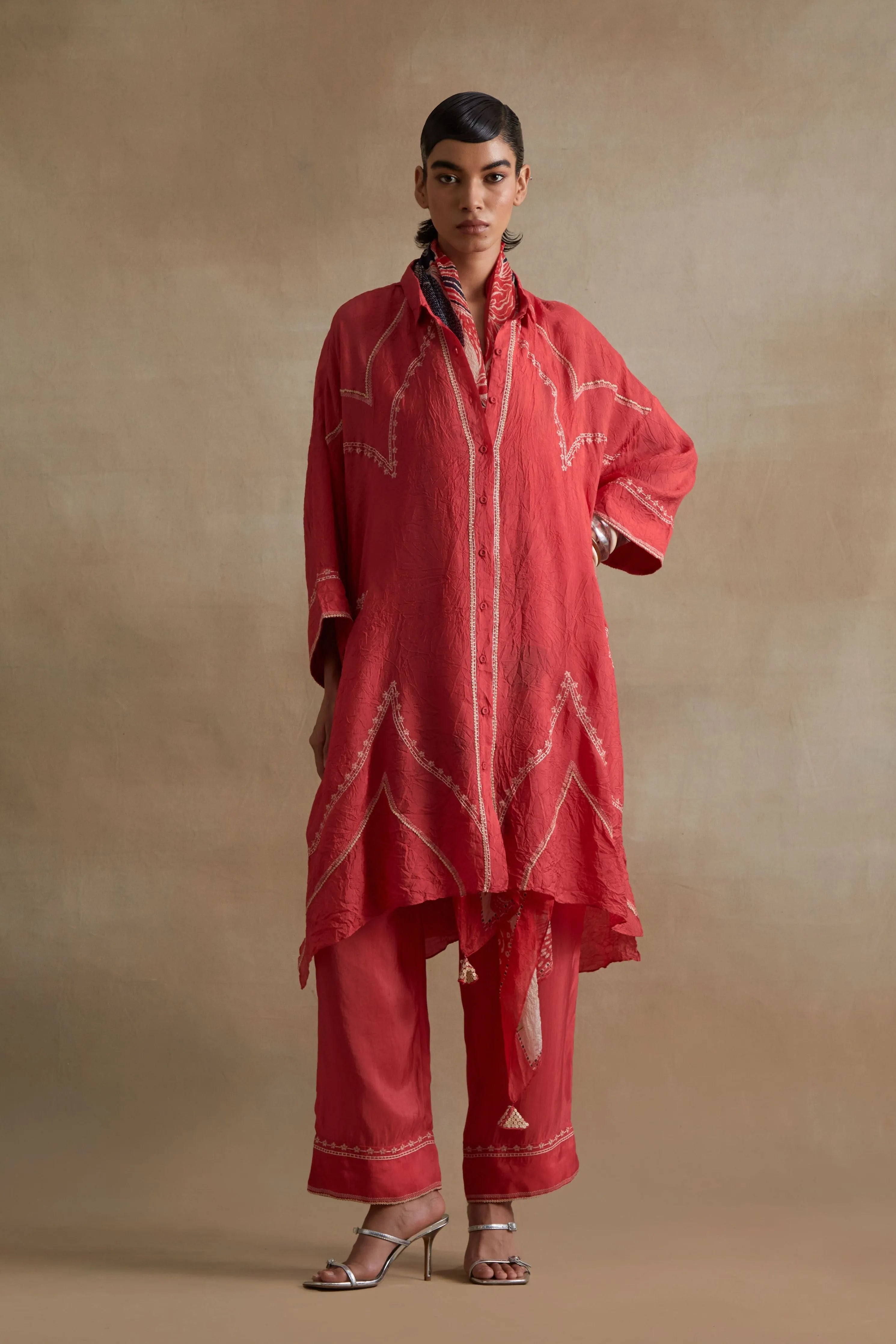 Tomato Stylized Embroidered Kaftan Set