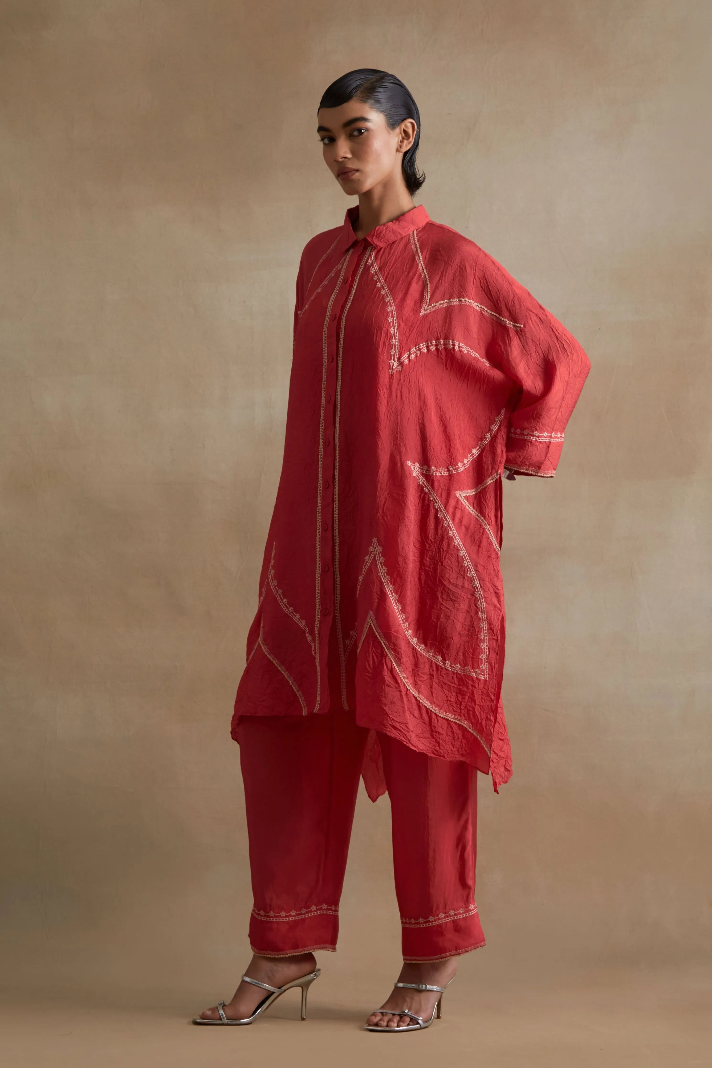 Tomato Stylized Embroidered Kaftan Set