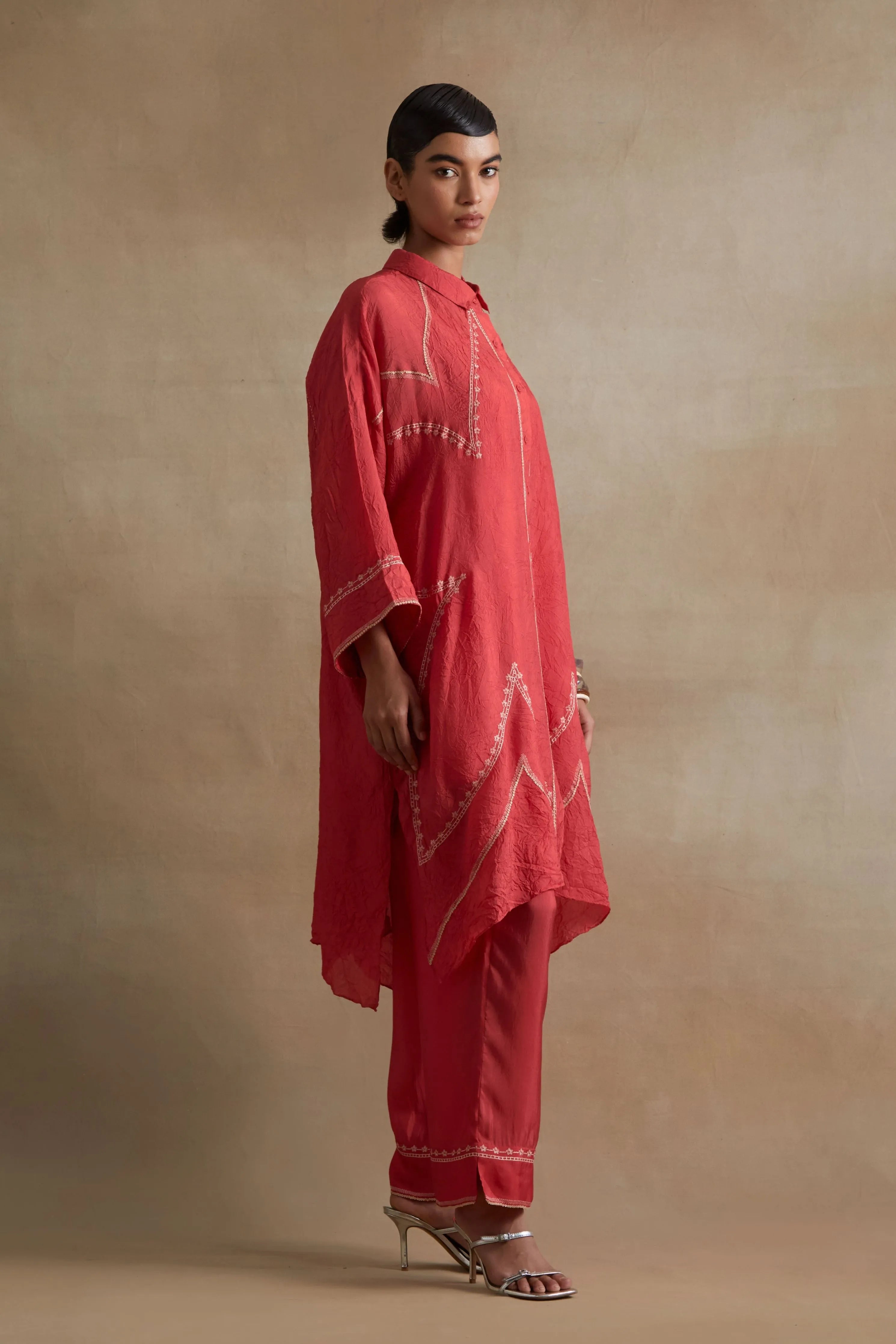 Tomato Stylized Embroidered Kaftan Set