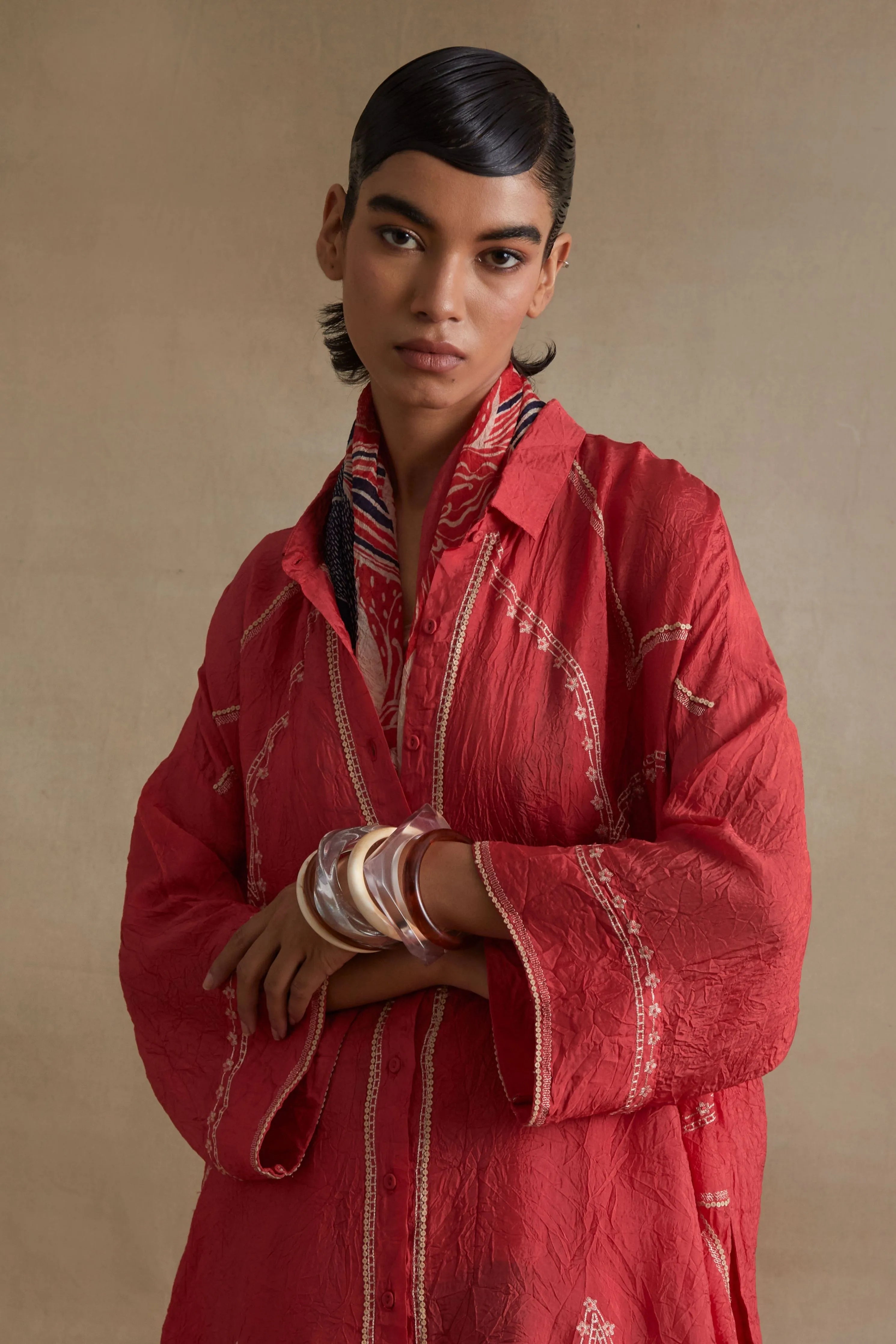 Tomato Stylized Embroidered Kaftan Set