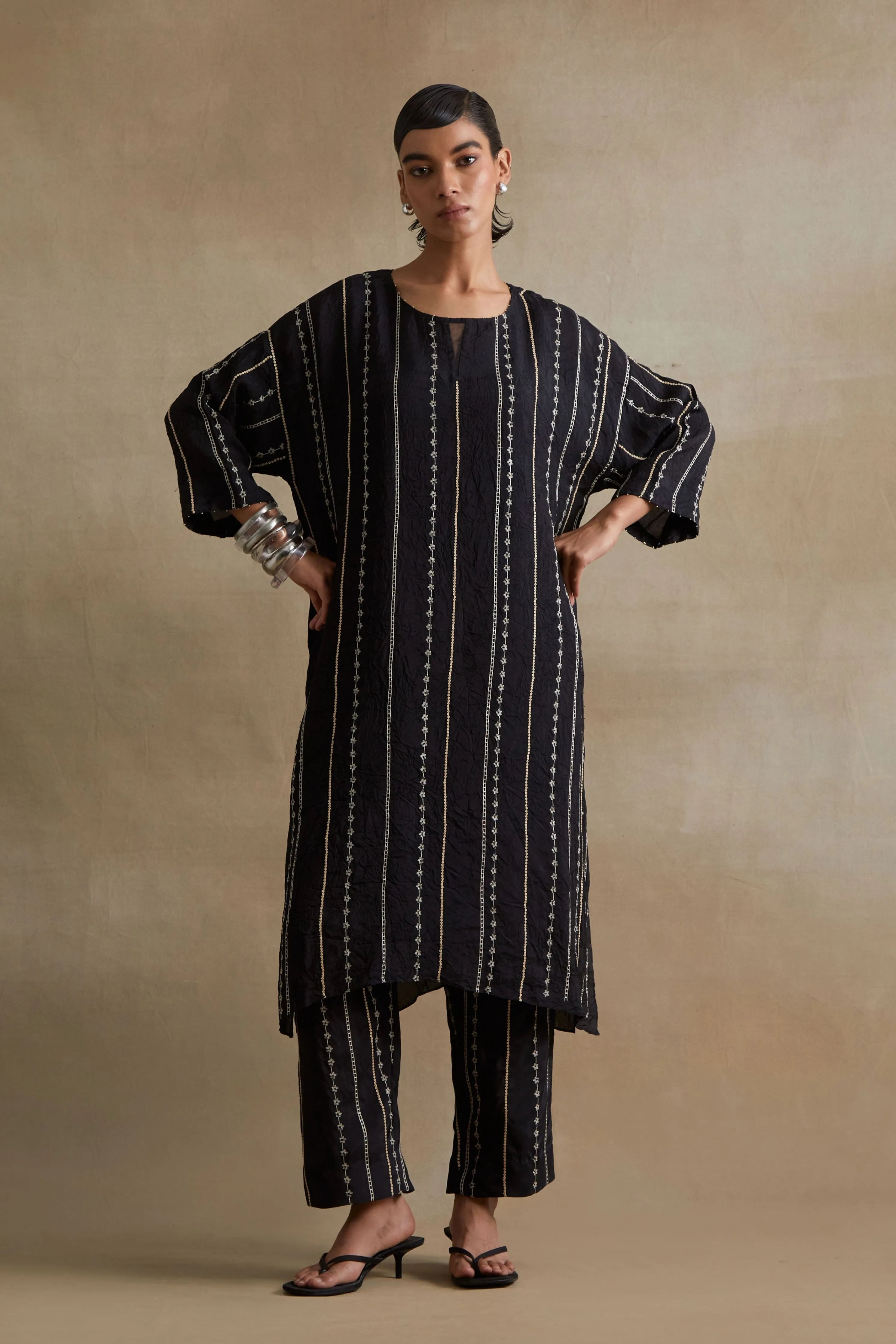 Black Beaded Embroidered Kurta Set
