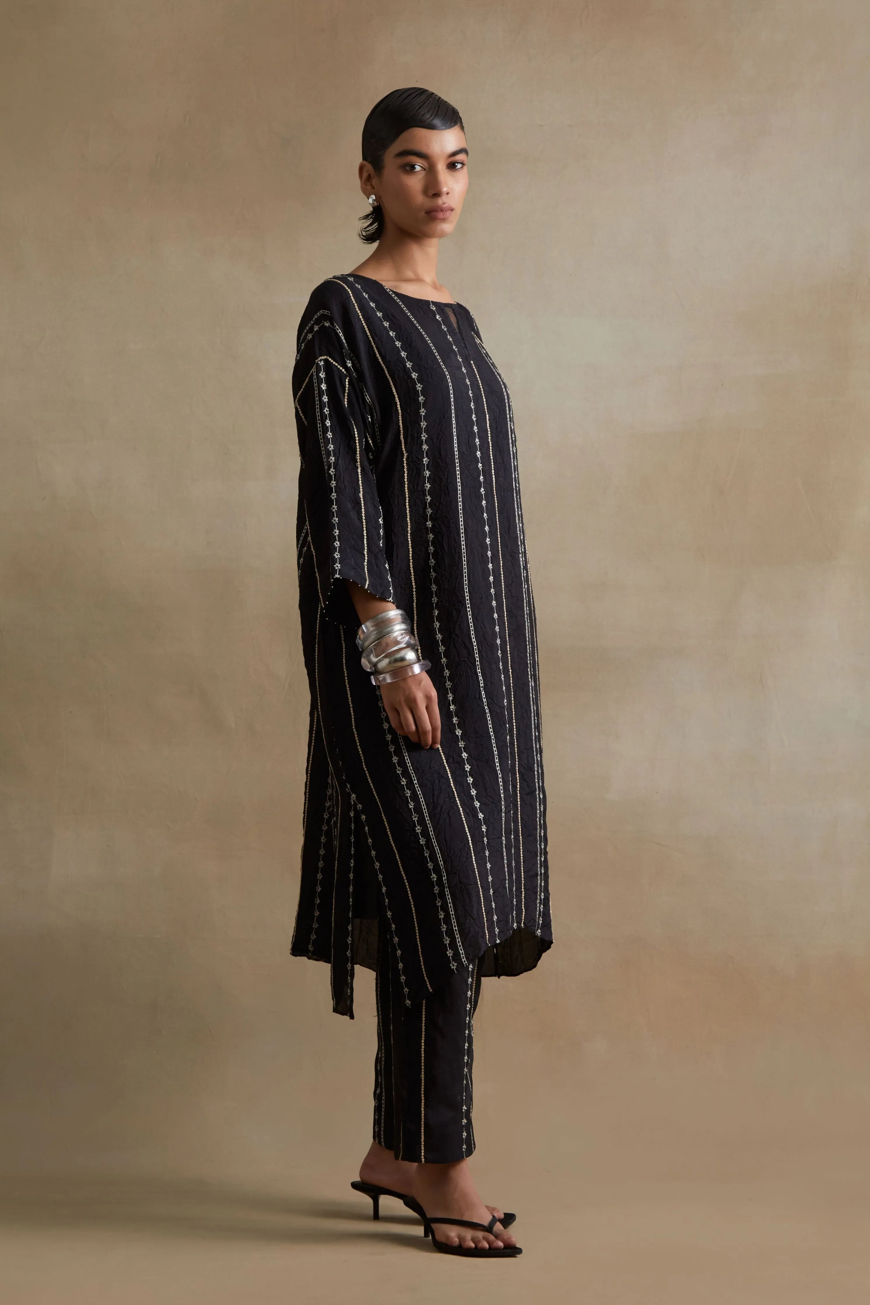 Black Beaded Embroidered Kurta Set