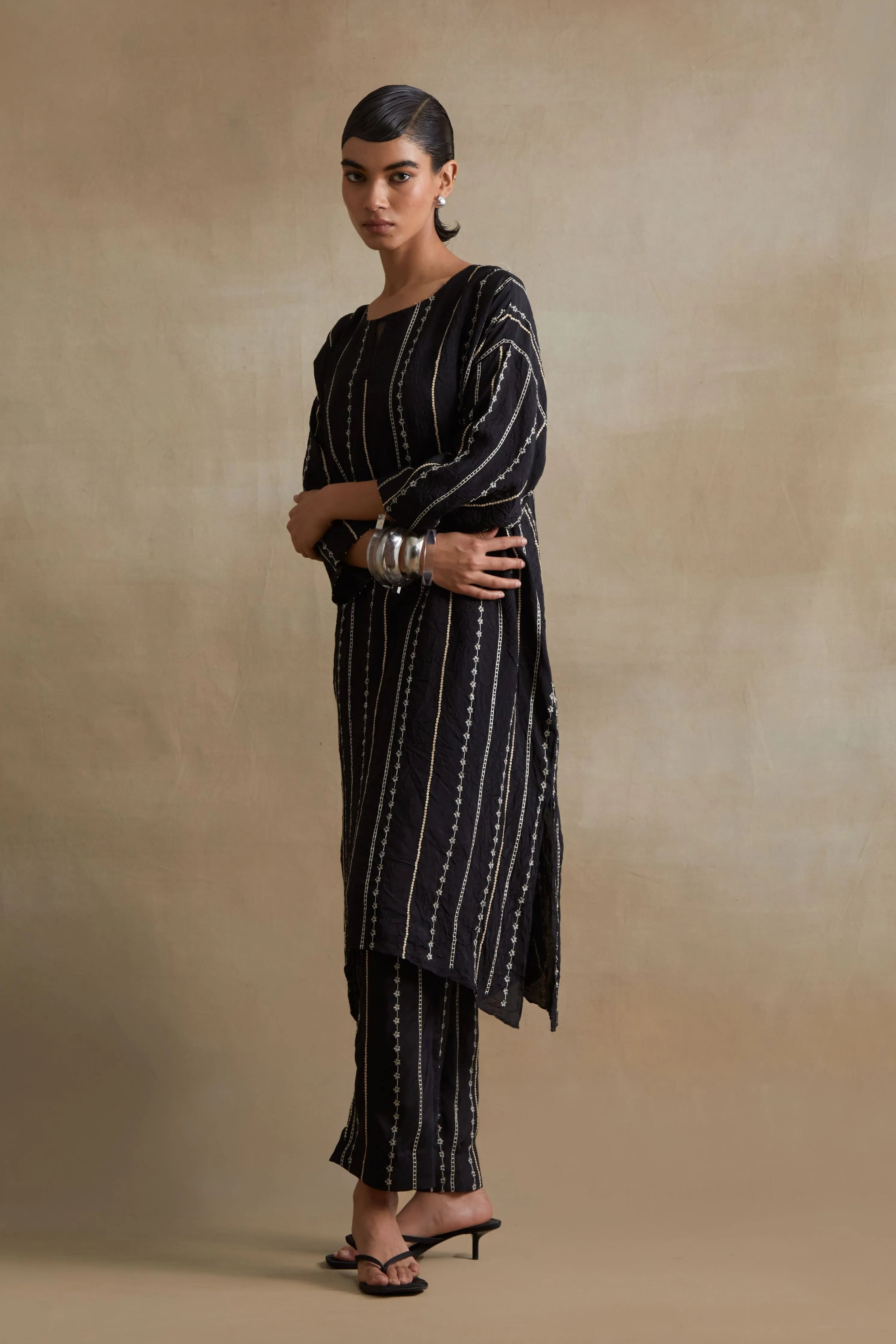 Black Beaded Embroidered Kurta Set