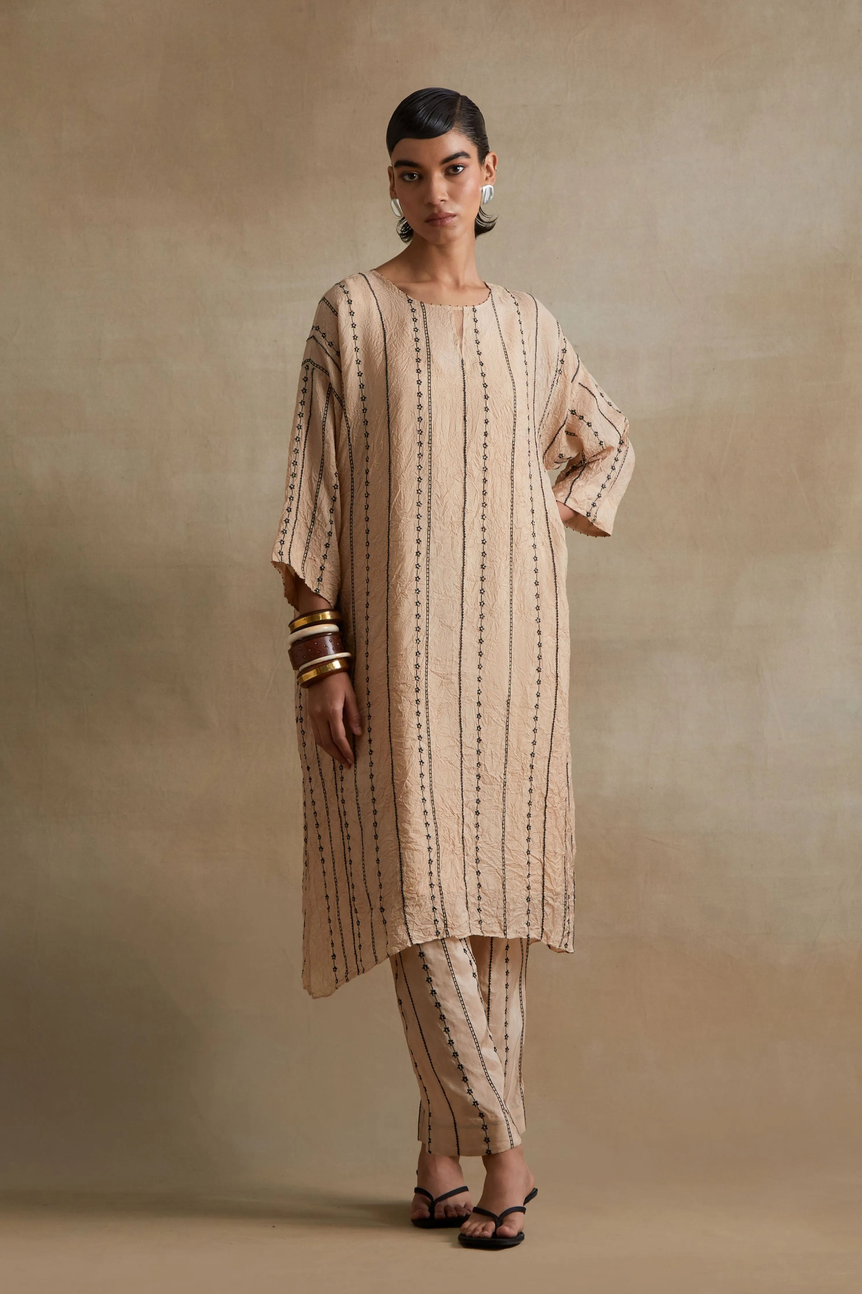 Clay Beaded Embroidered Kurta Set