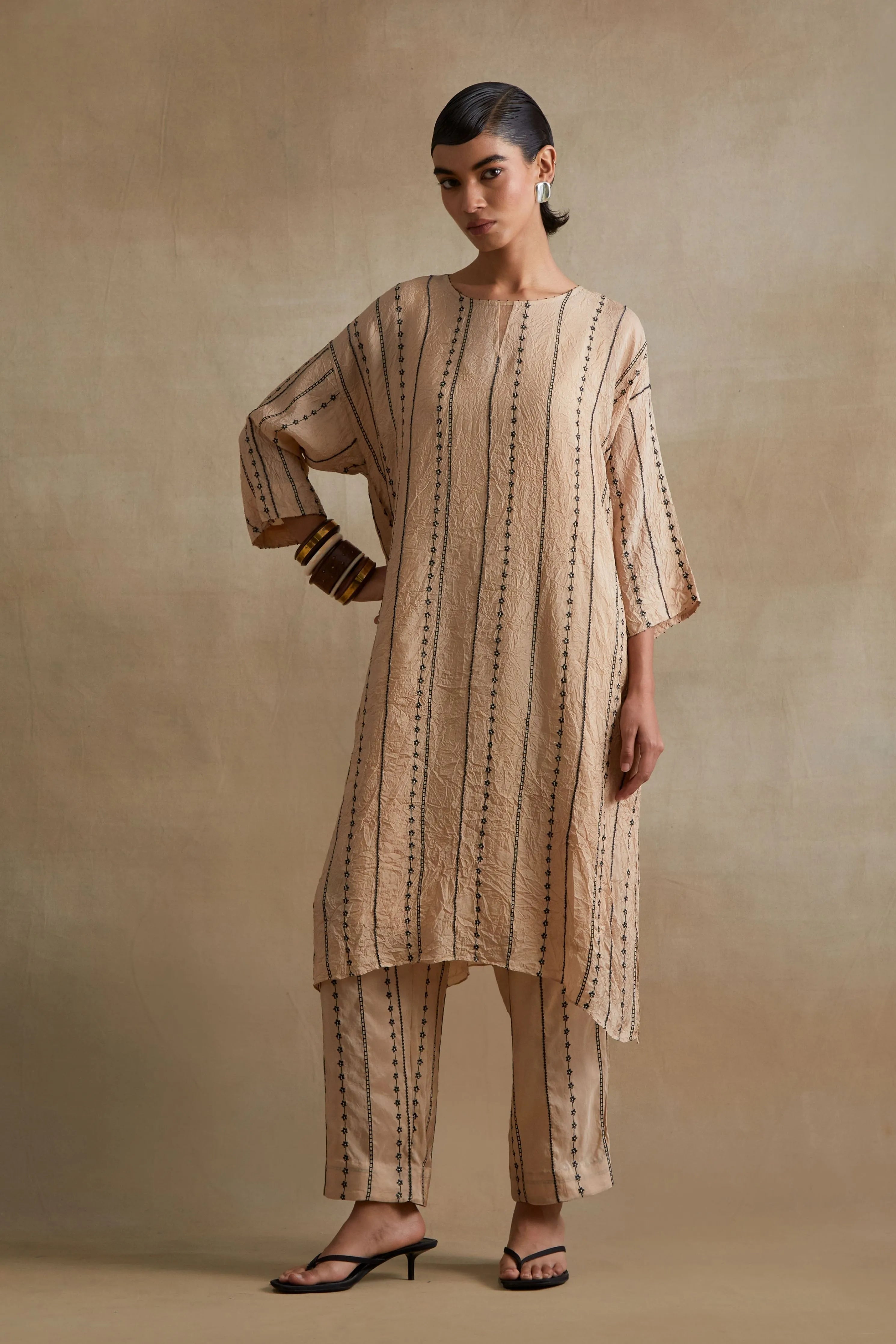 Clay Beaded Embroidered Kurta Set