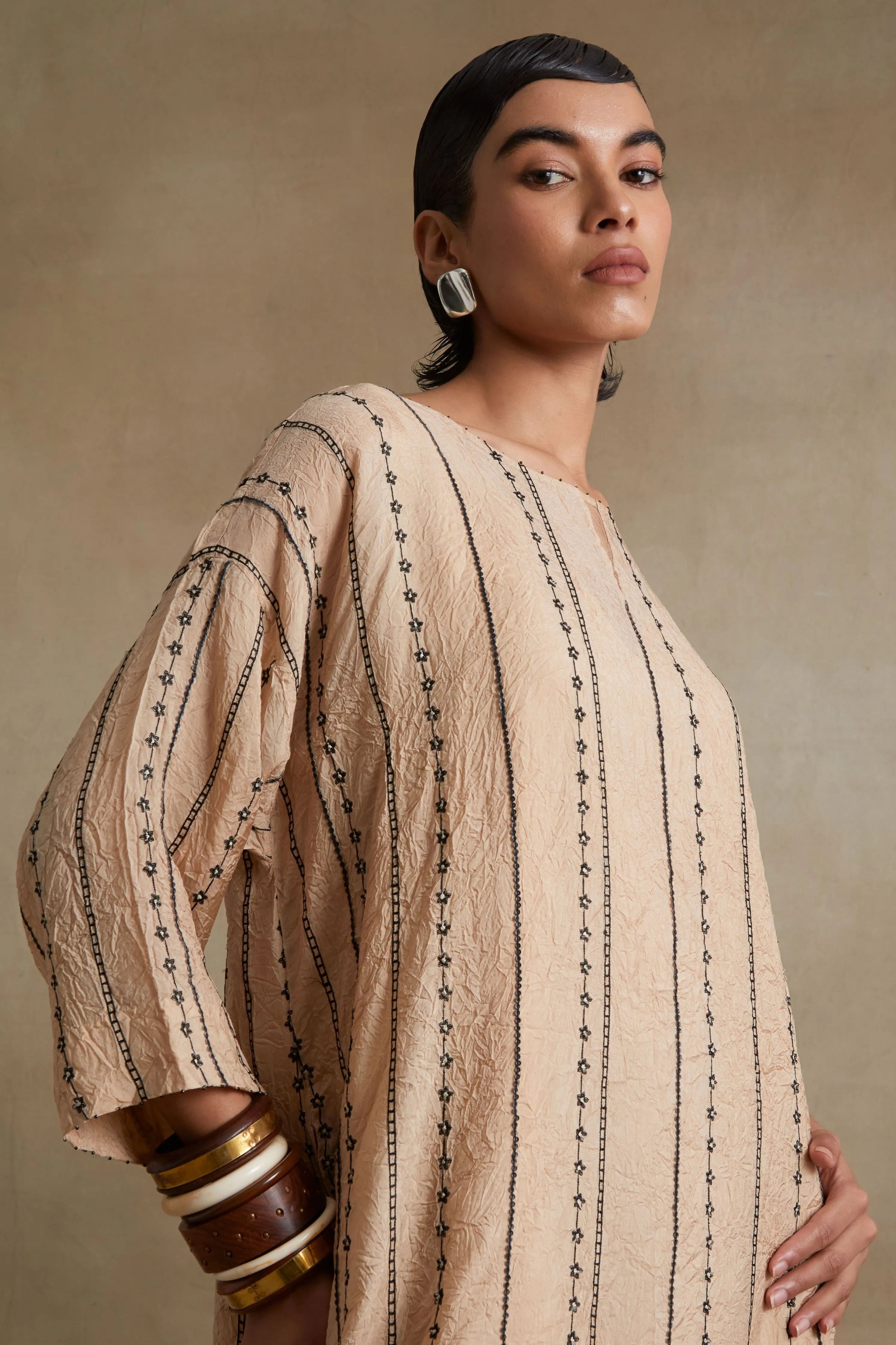 Clay Beaded Embroidered Kurta Set
