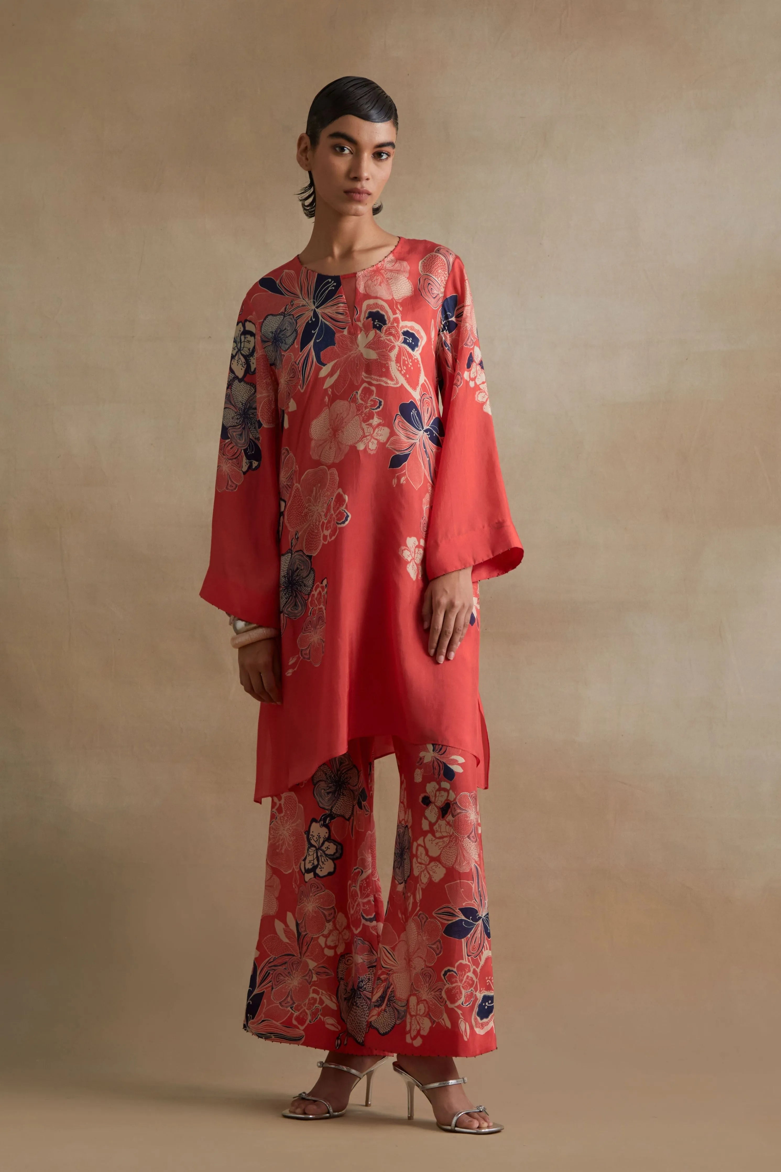 Tomato Bold Floral Kurta Set