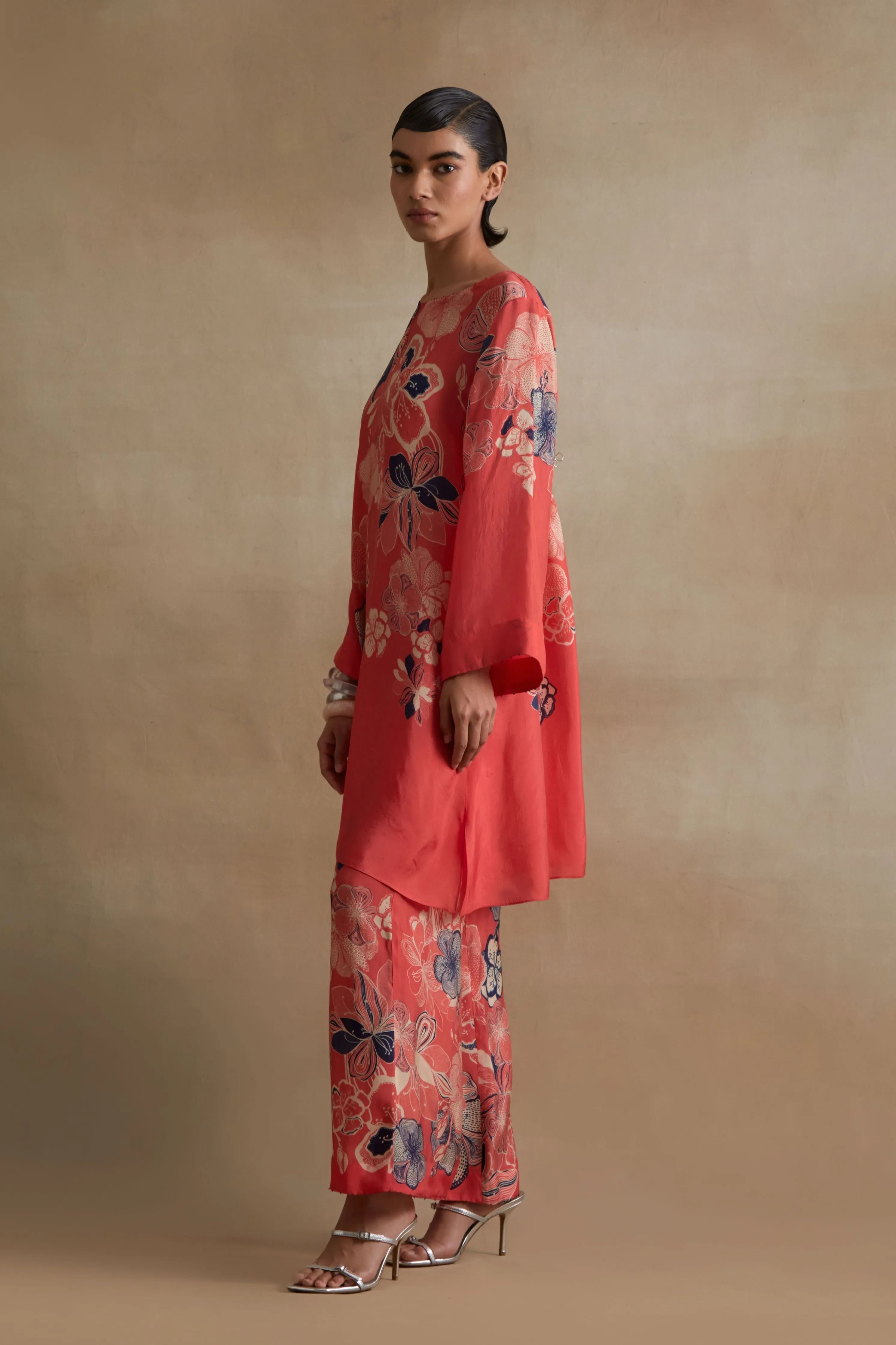 Tomato Bold Floral Kurta Set