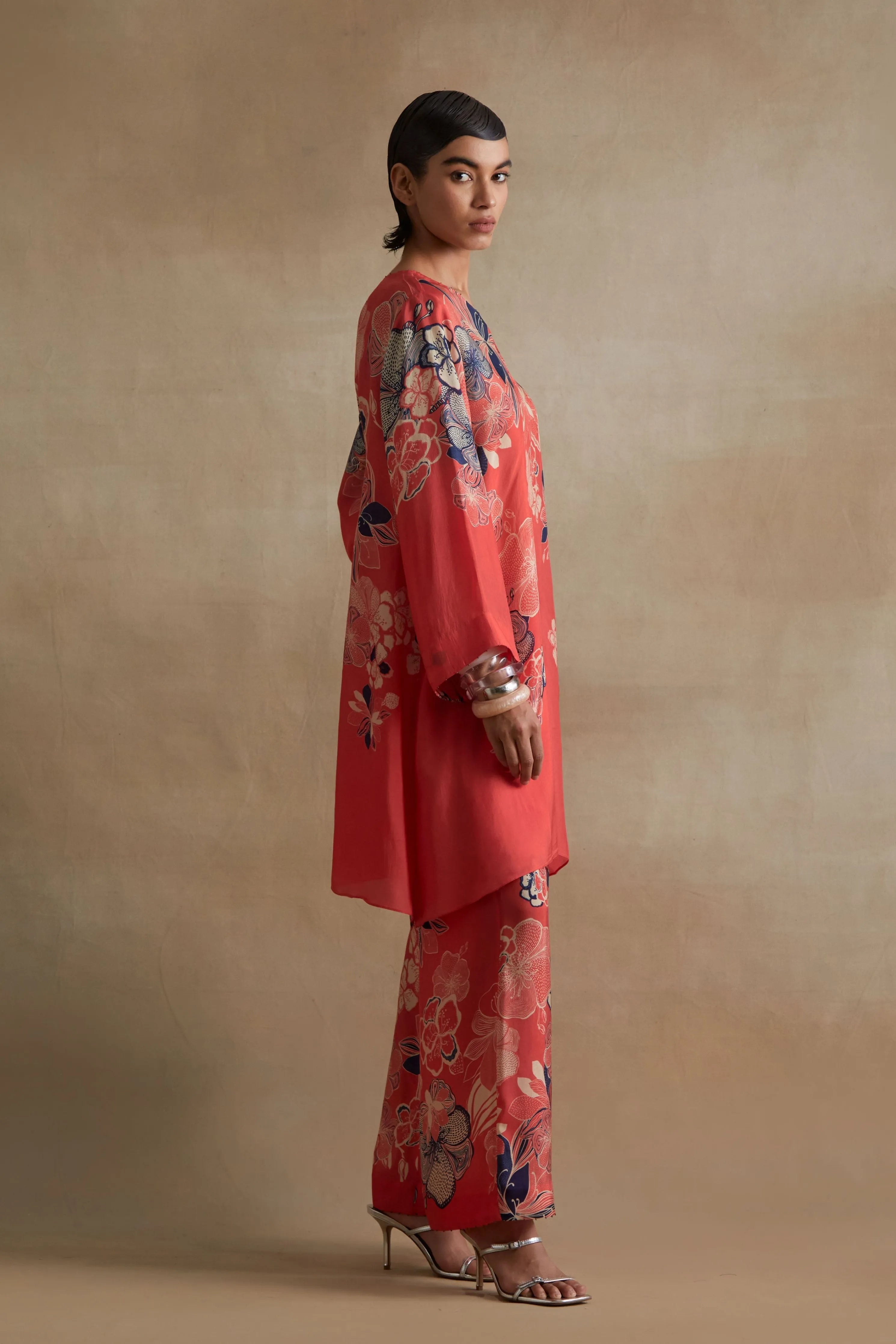 Tomato Bold Floral Kurta Set