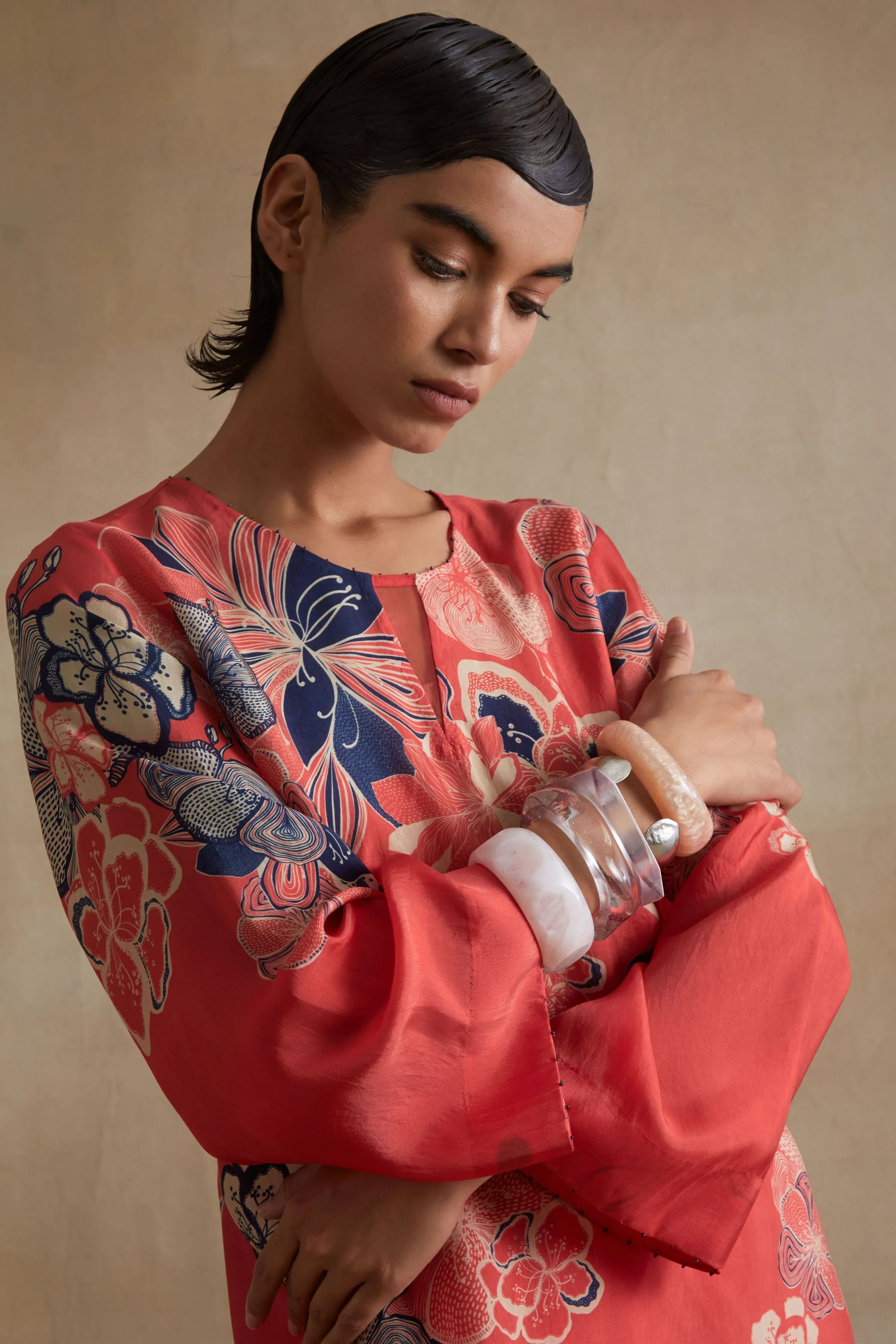 Tomato Bold Floral Kurta Set