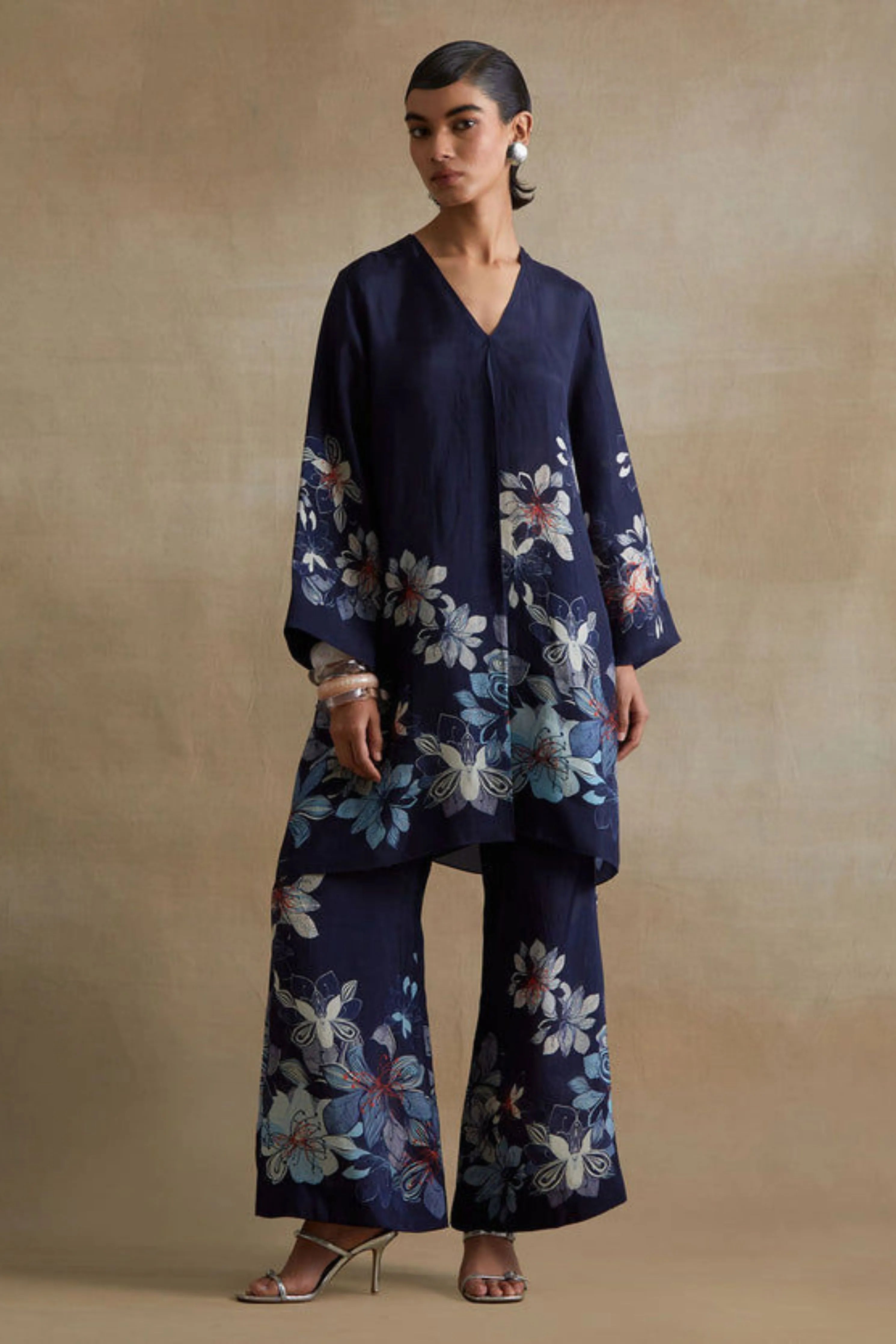 Navy Bold Floral Print Tunic Set