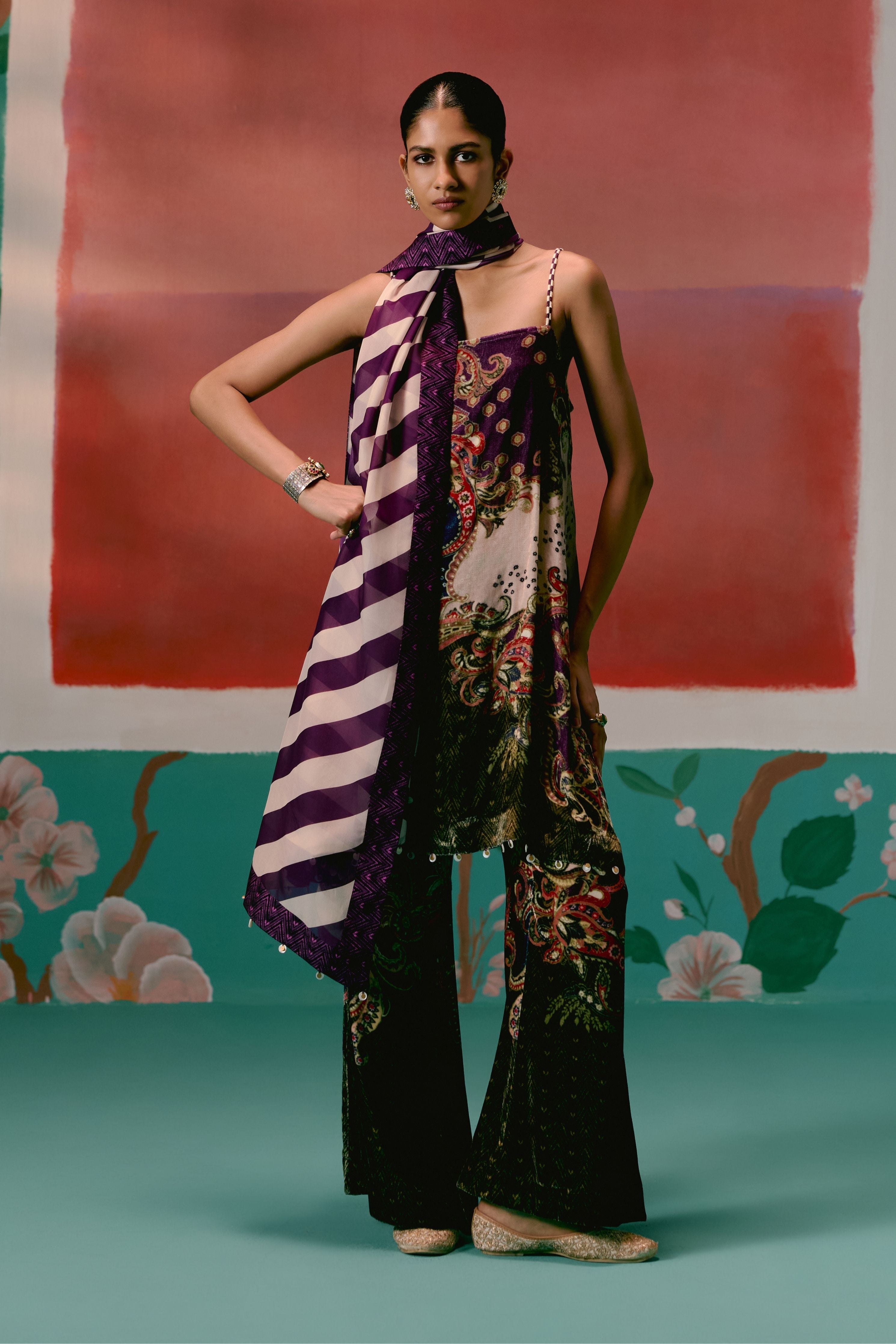 Olive And Purple Paisley Kurta Set