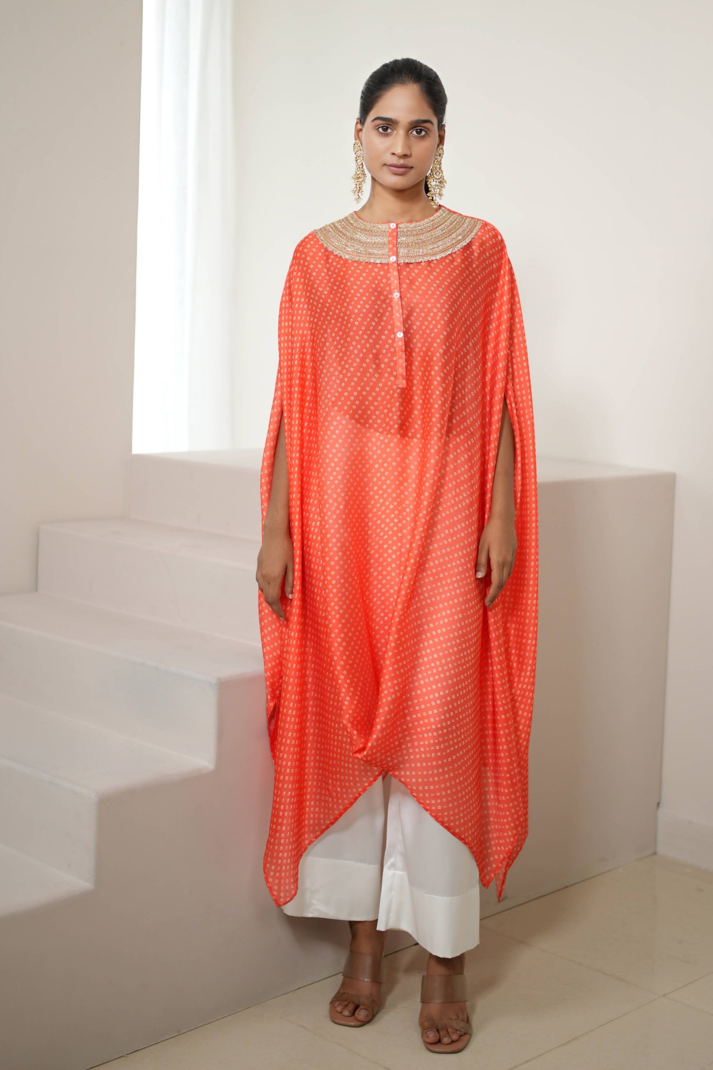 Orange Bandhej Kurta Set