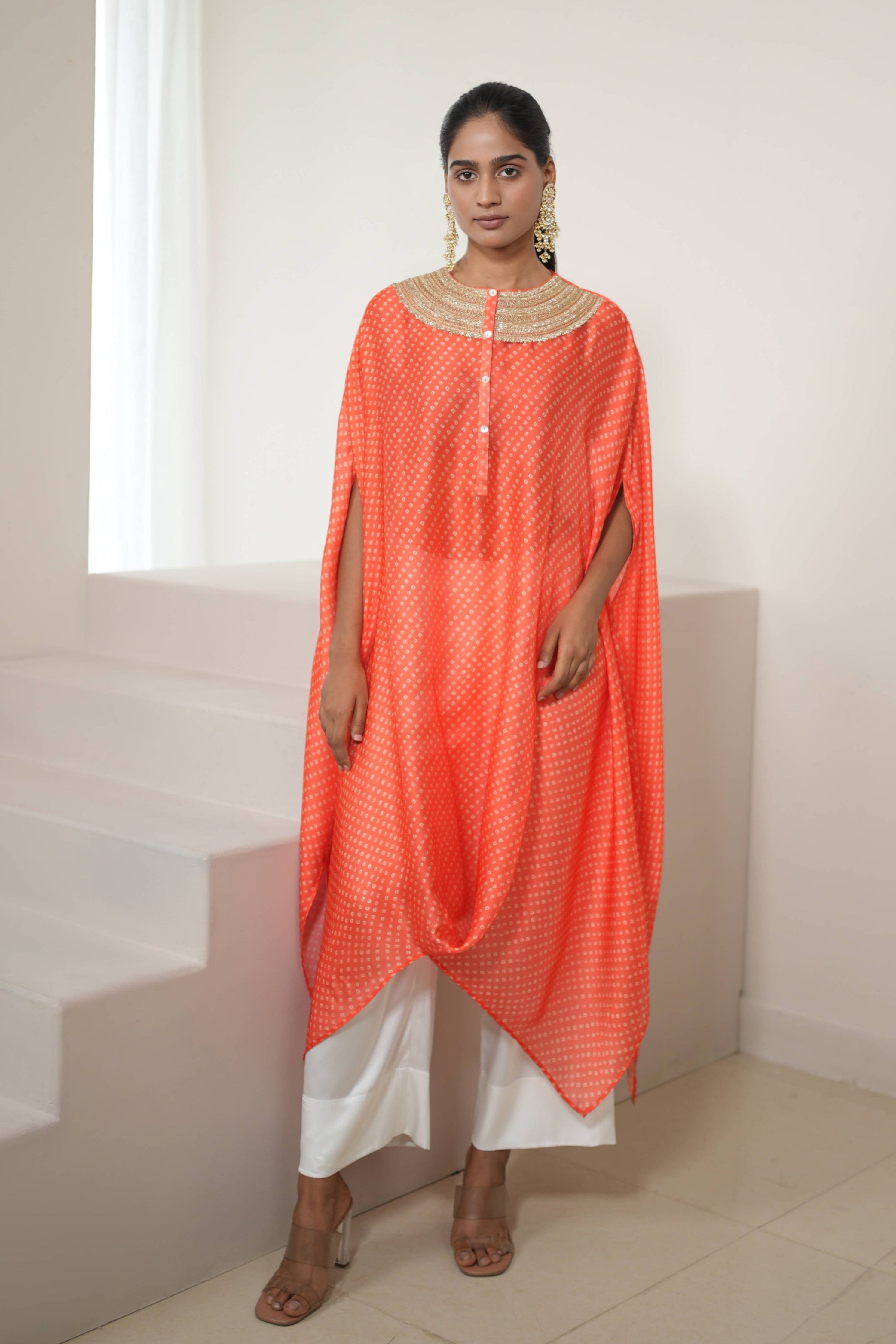 Orange Bandhej Kurta Set