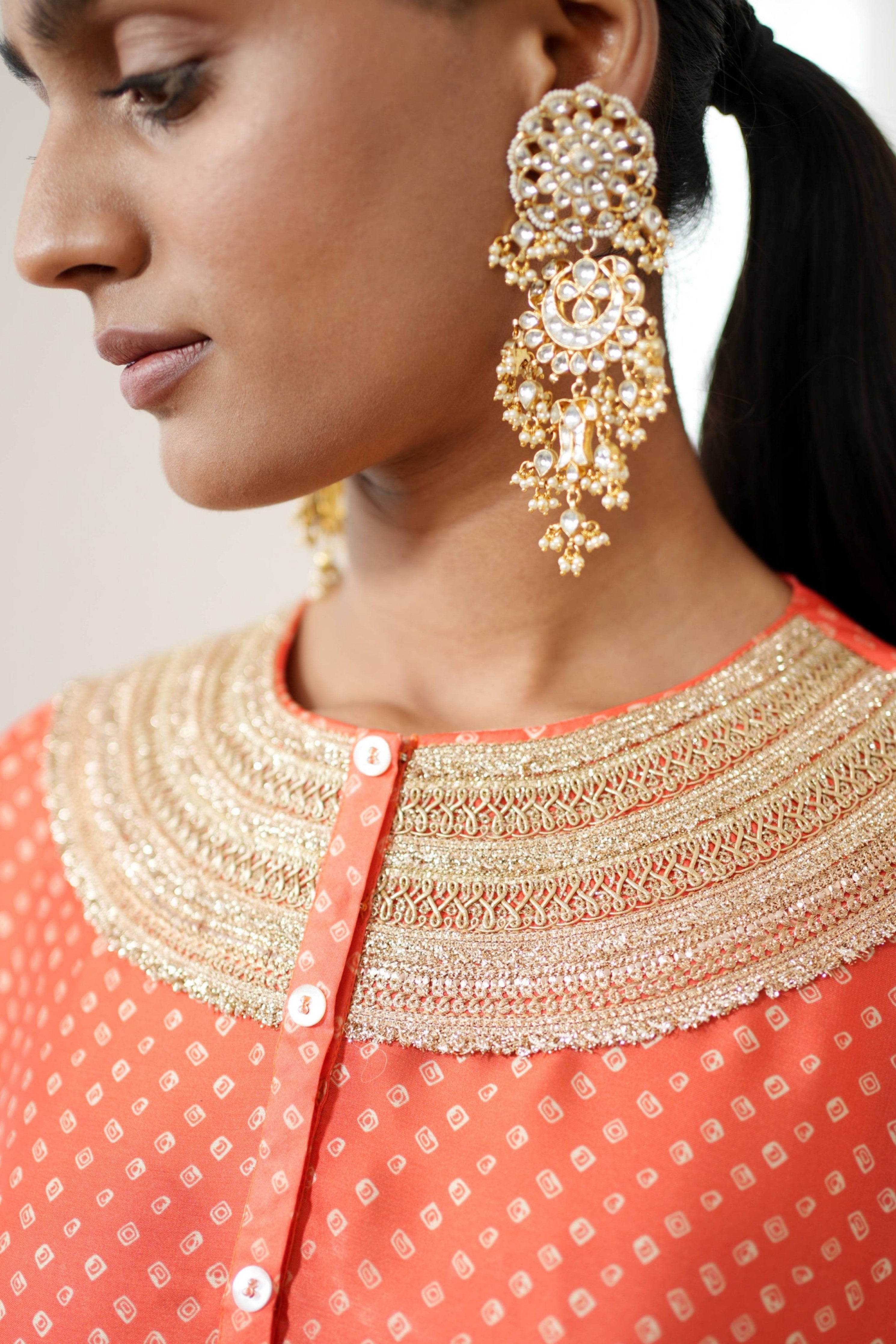 Orange Bandhej Kurta Set