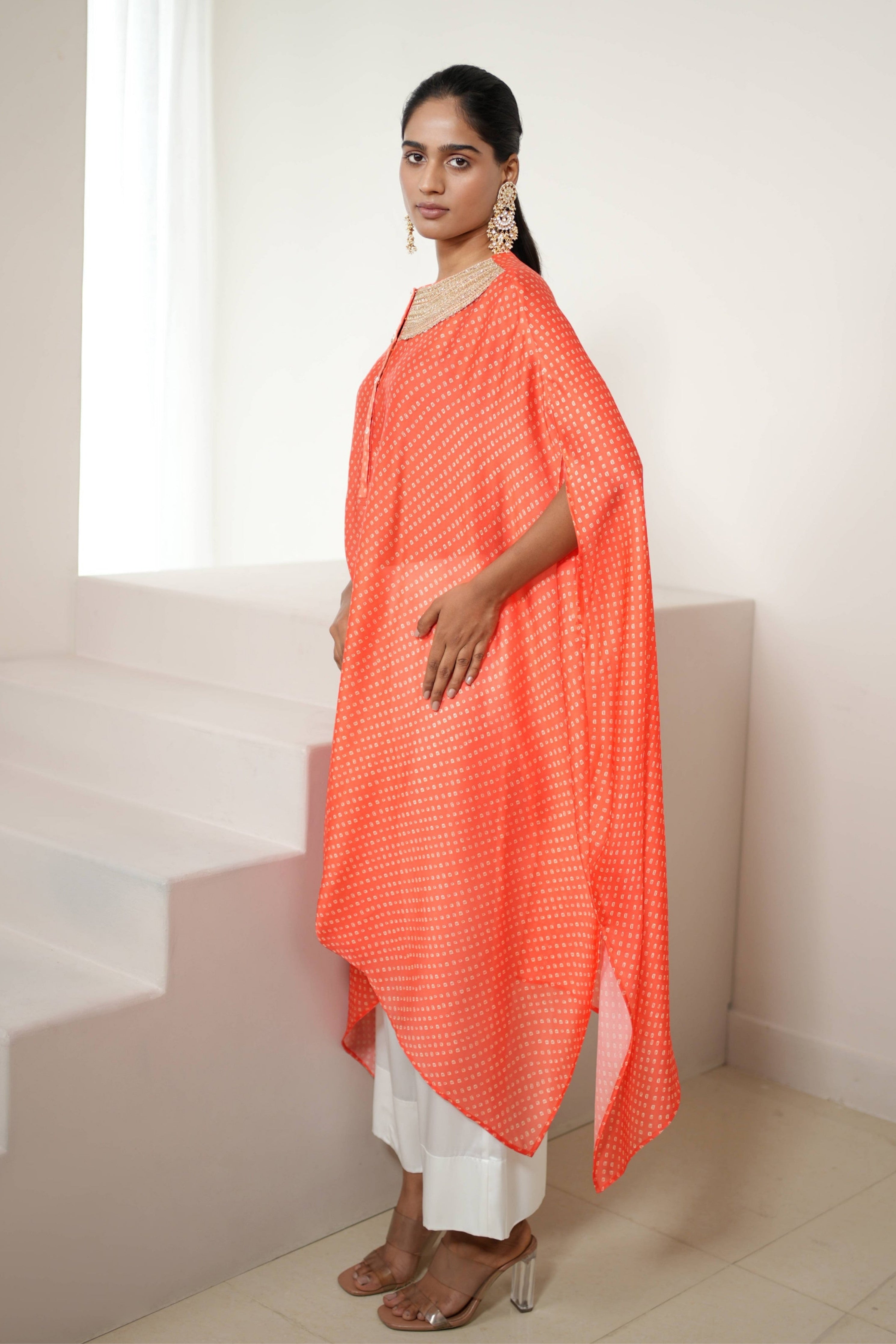 Orange Bandhej Kurta Set