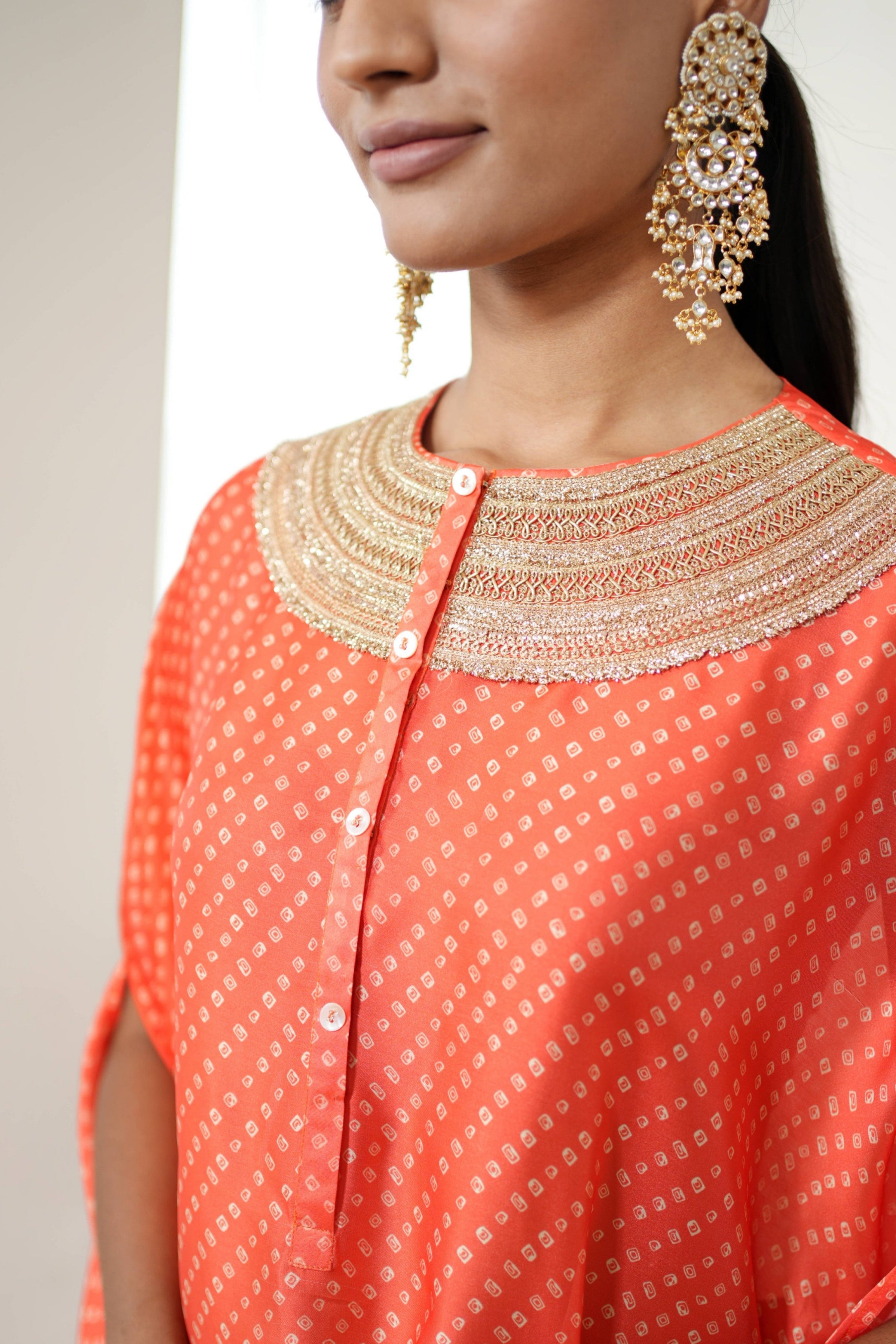 Orange Bandhej Kurta Set