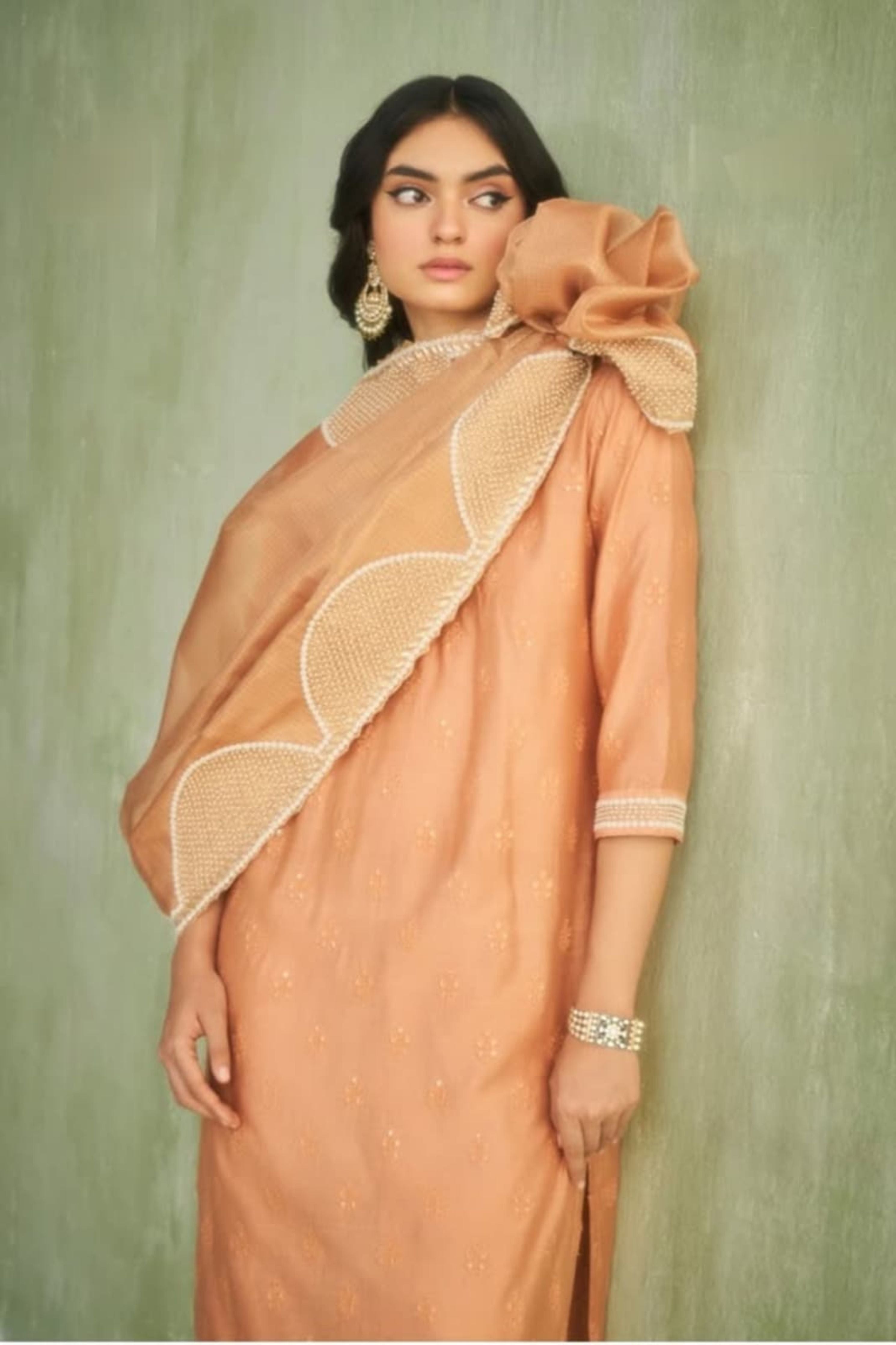 Orange Moti Patta Kurta Set