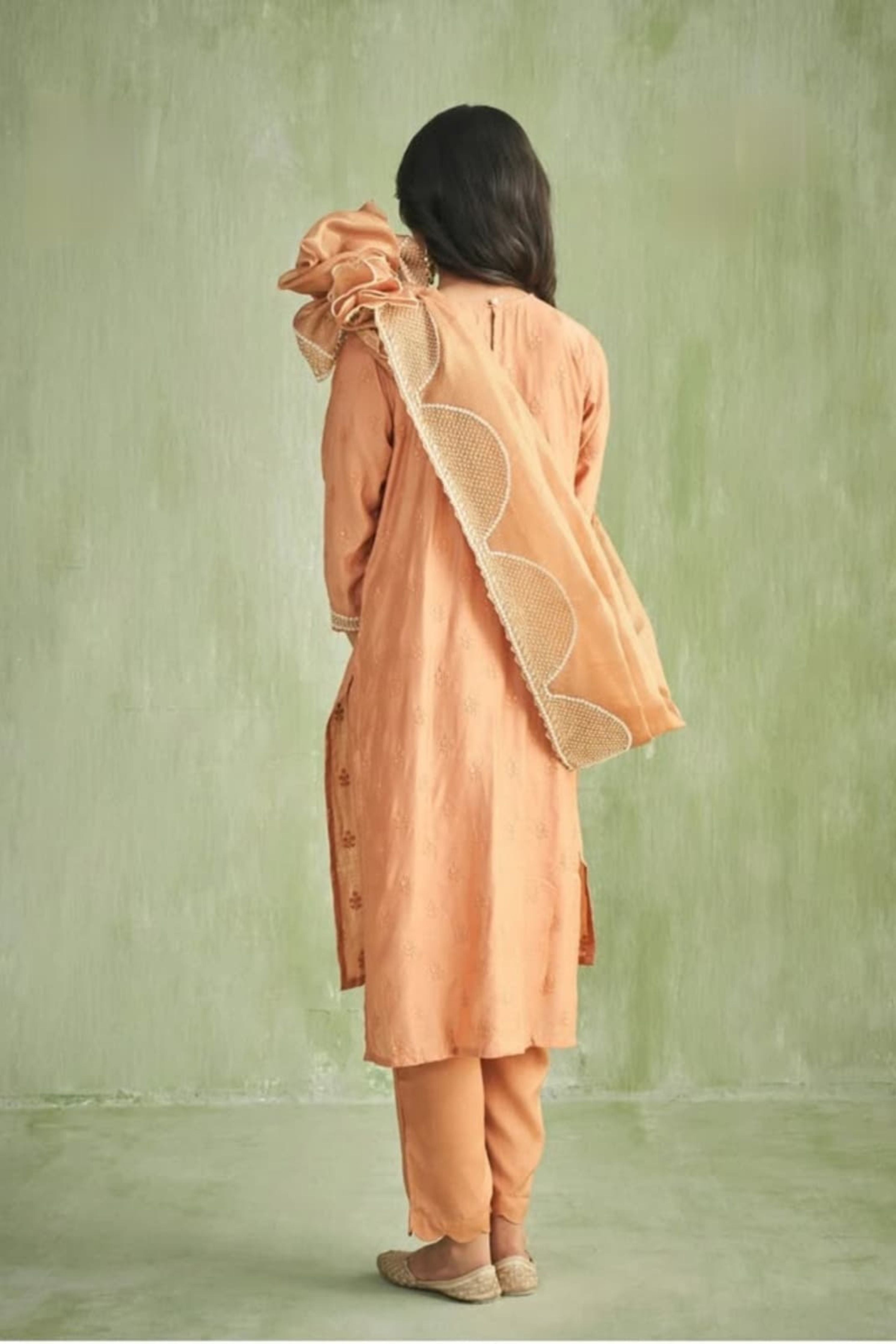 Orange Moti Patta Kurta Set