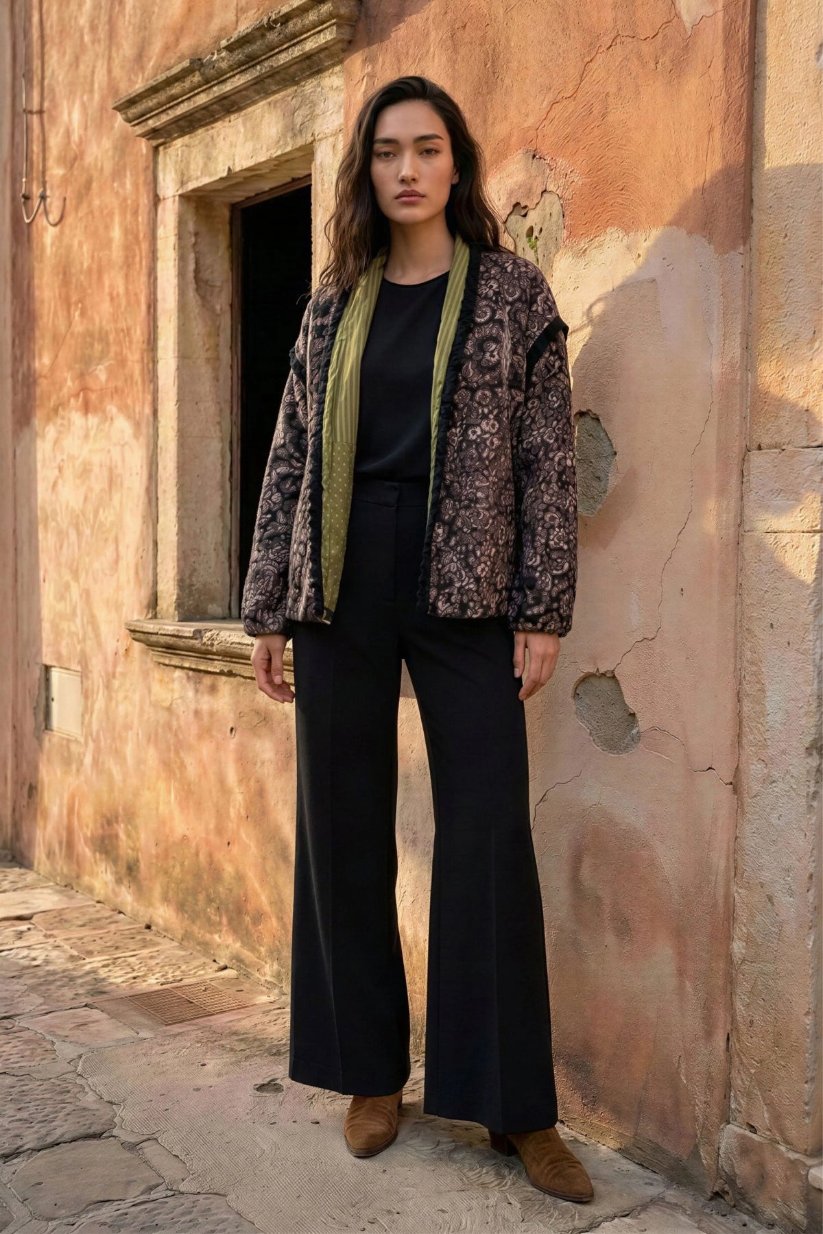 Black Paisley Printed Short Jacket