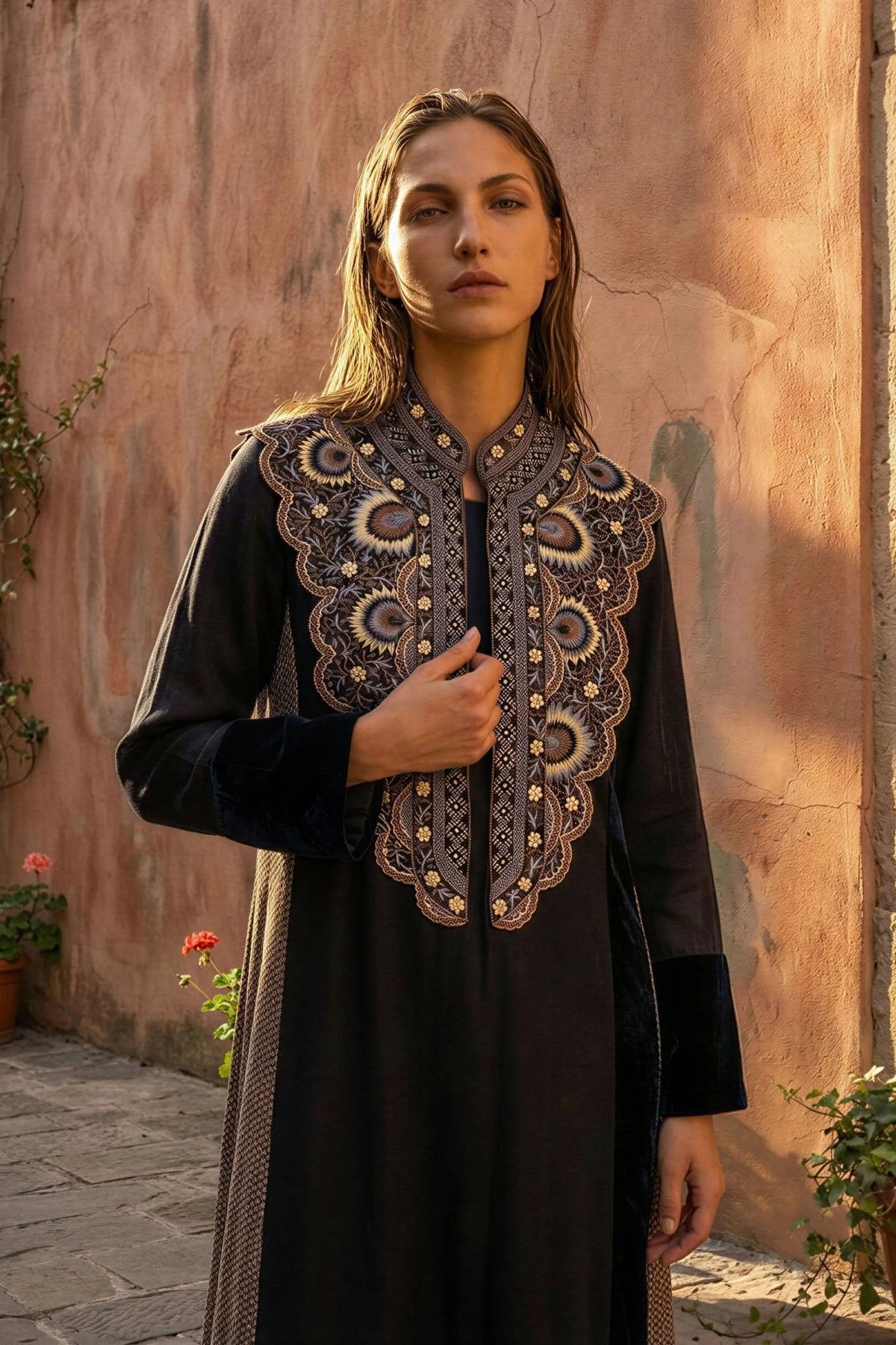 Black Suede Embroidered Collar
