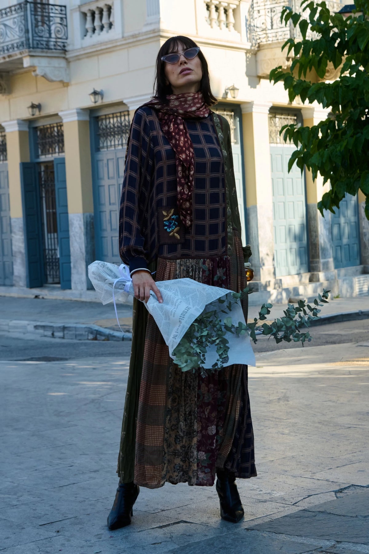 Multicolor Color-Block Printed Midi Dress