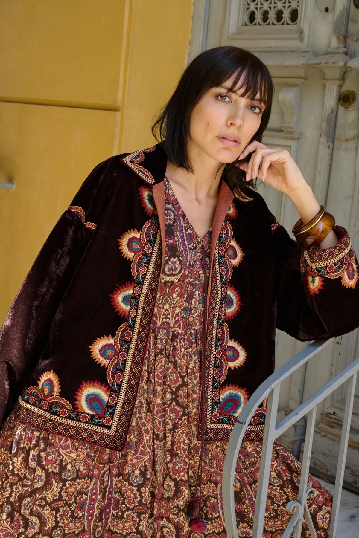 Brown Velvet Embroidered Jacket
