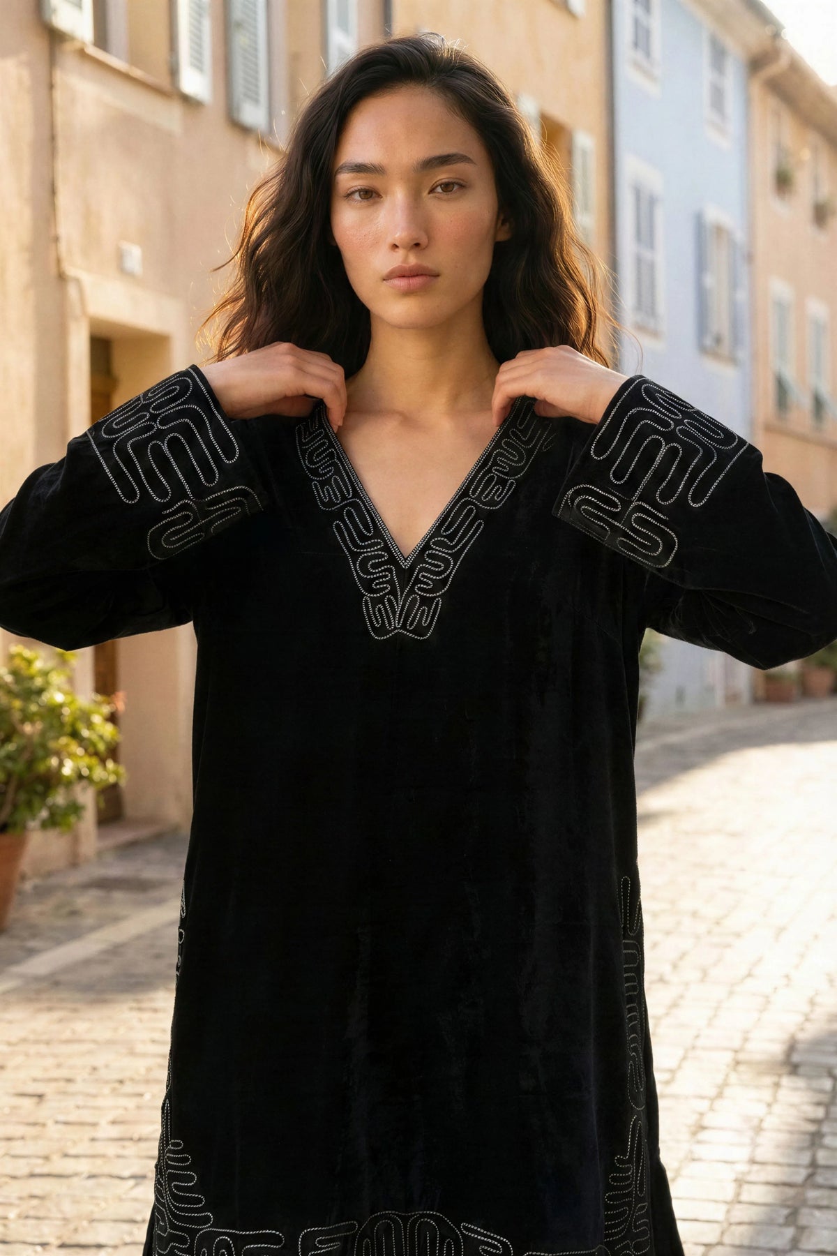 Black Velvet Coutching Tunic Dress