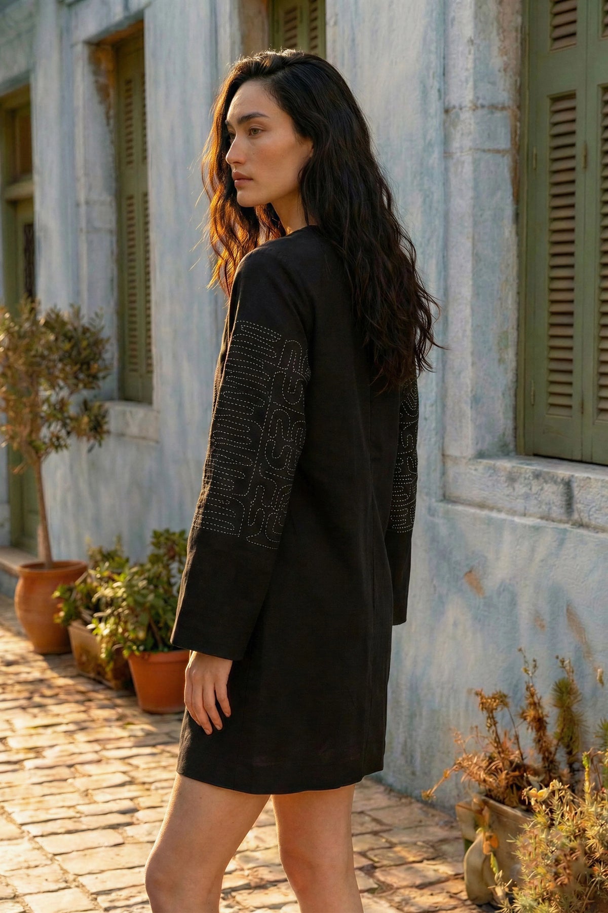 Black Silk Coutching Blazer Dress