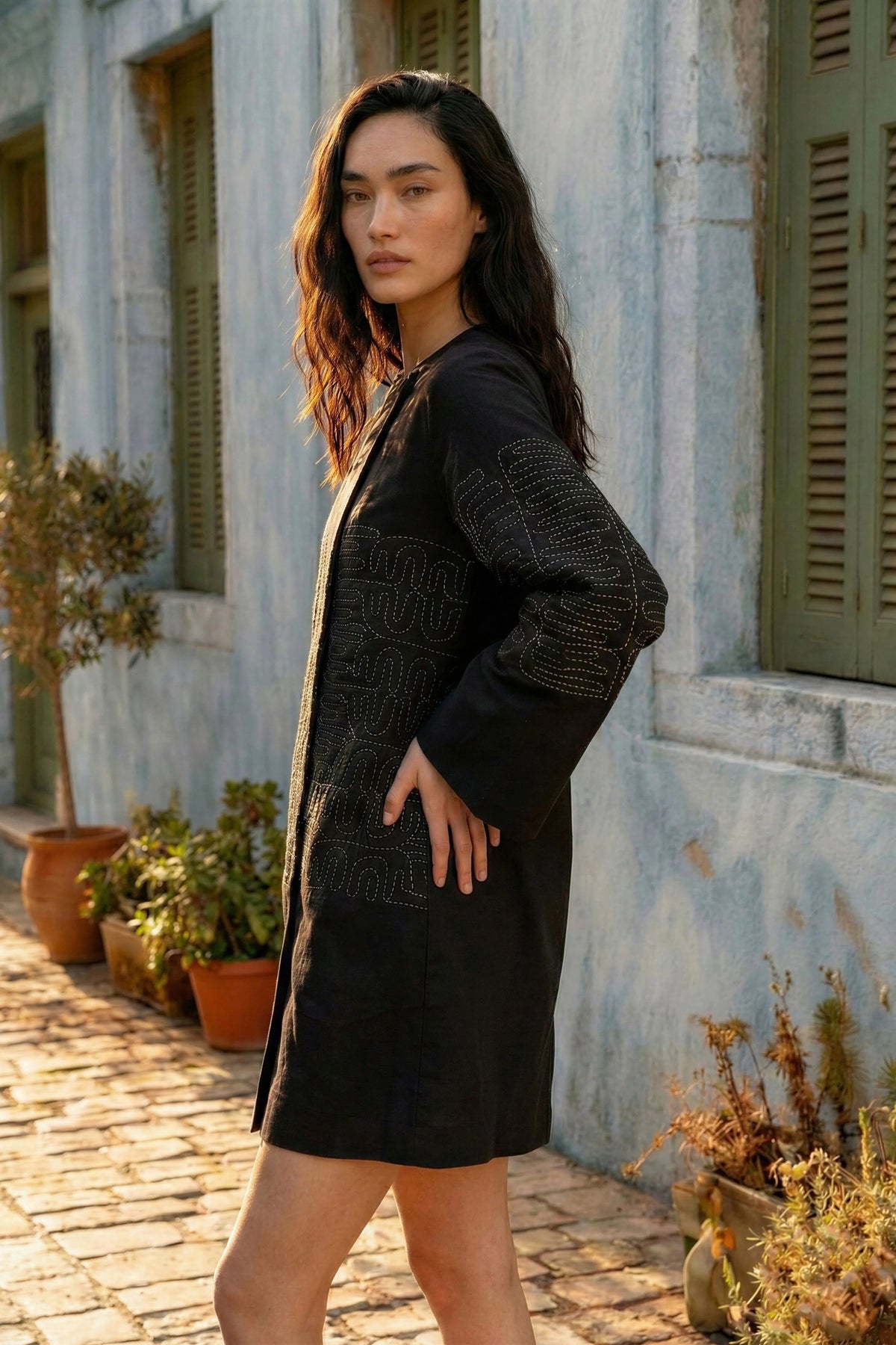 Black Silk Coutching Blazer Dress