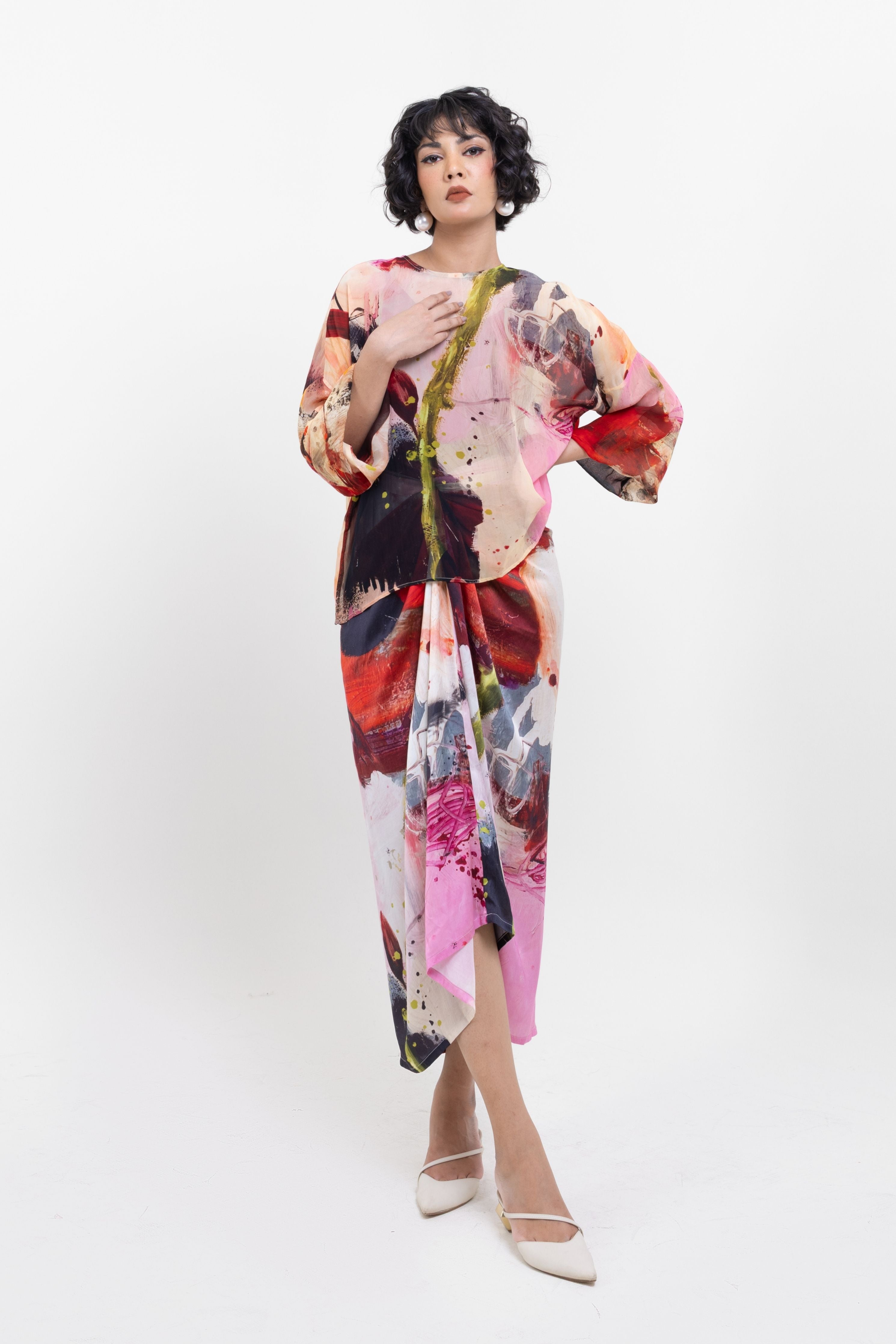 Artistic Abstract Print Sheer Top