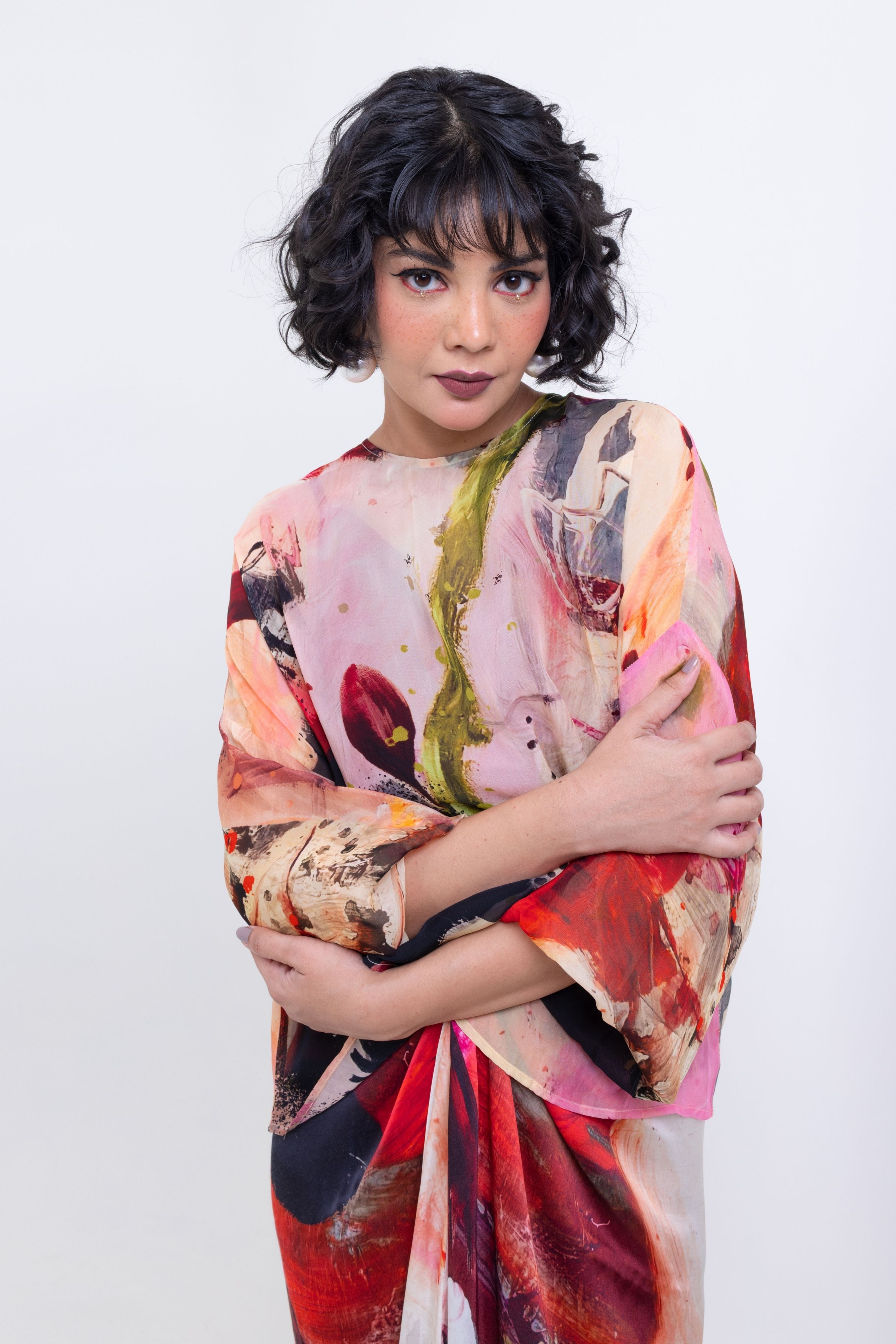 Artistic Abstract Print Sheer Top