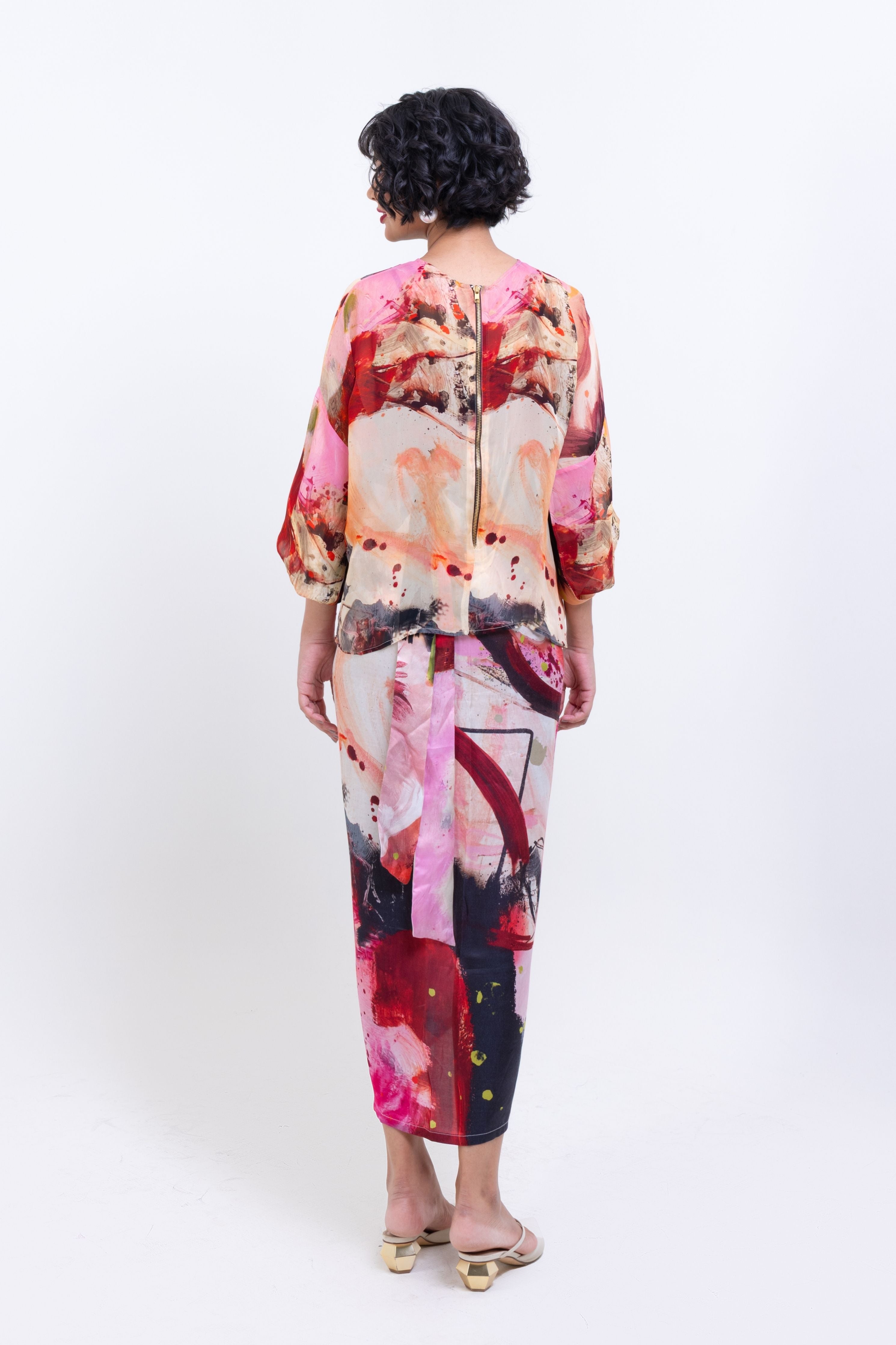 Artistic Abstract Print Sheer Top