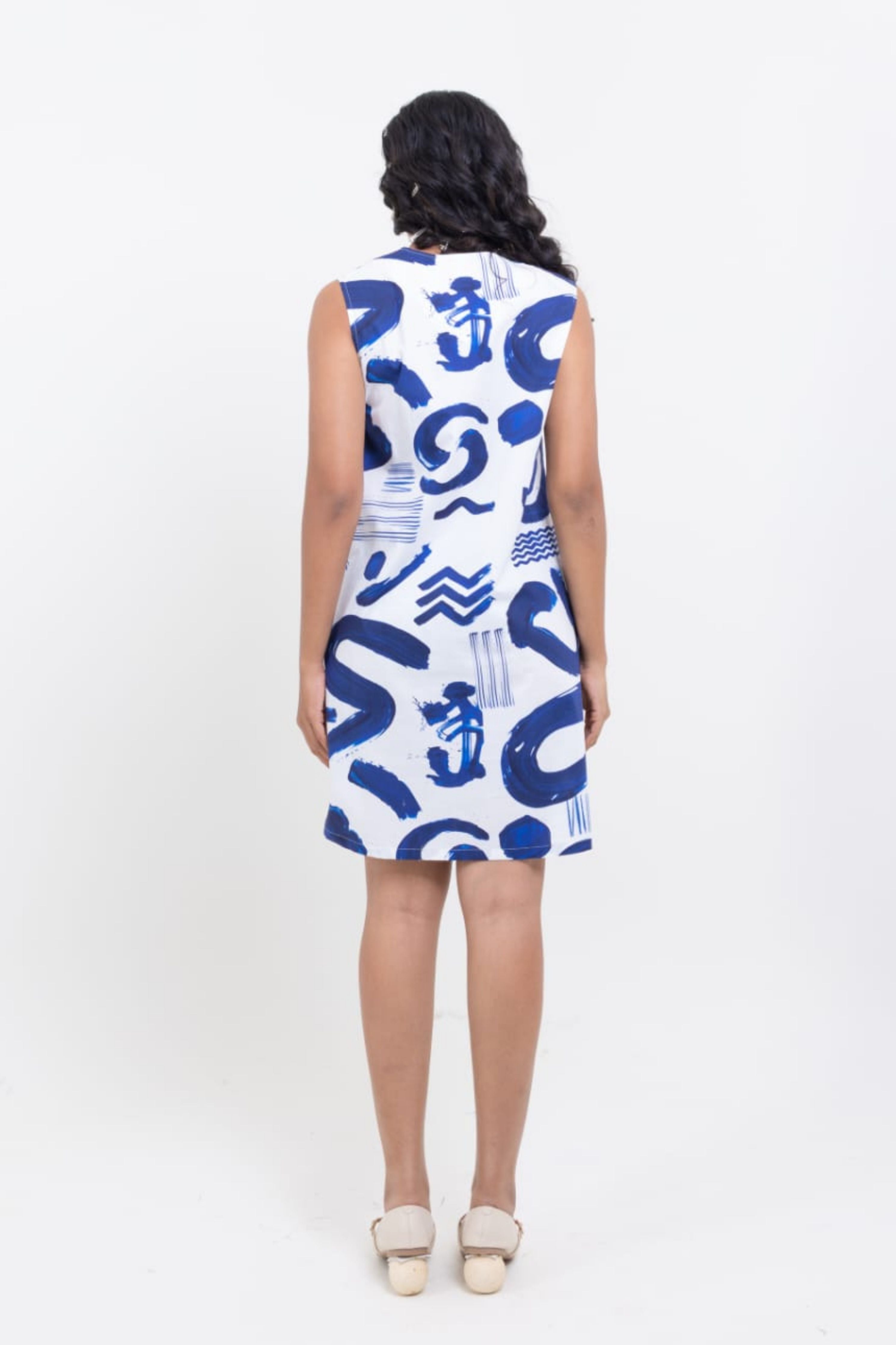 Abstract Indigo Sleeveless Dress